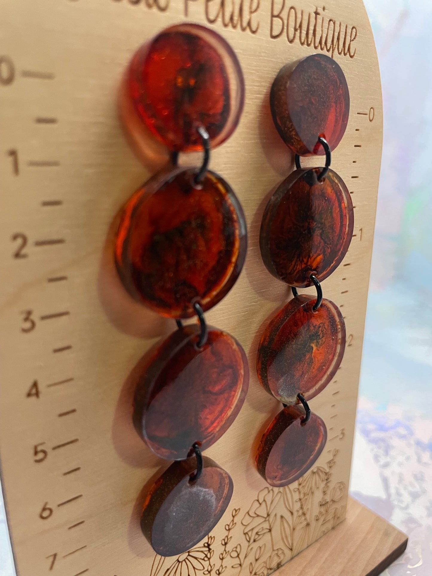 Boucles d’oreilles pendantes multi-cercle orange brûlé-Plastique/ Hypoallergénique