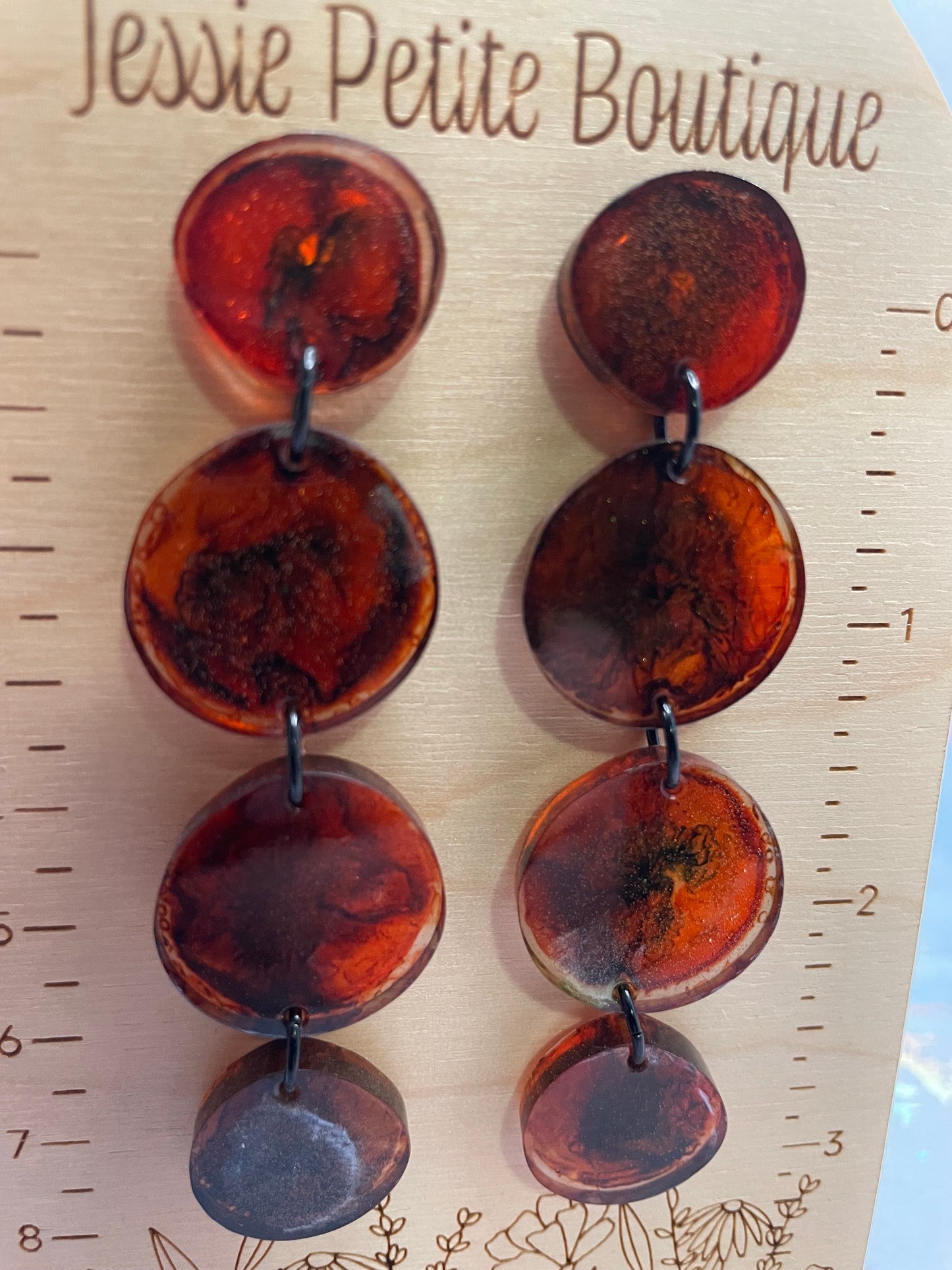 Boucles d’oreilles pendantes multi-cercle orange brûlé-Plastique/ Hypoallergénique