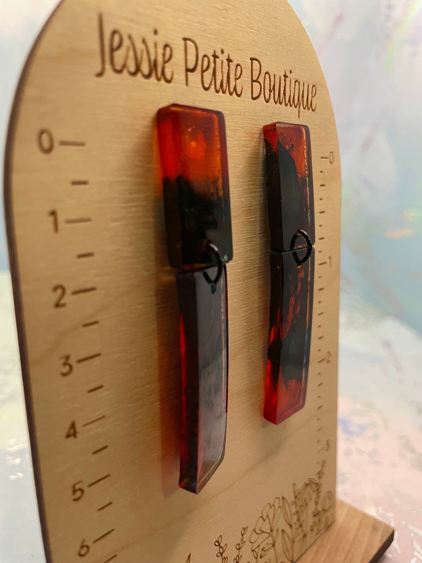 Boucles d’oreilles rectangulaires en résine orange et bleu-Plastique, Hypoallergéniques