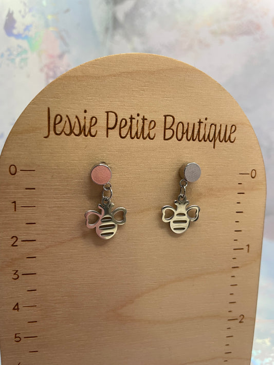 Tiny Silver Bee Stud Earrings