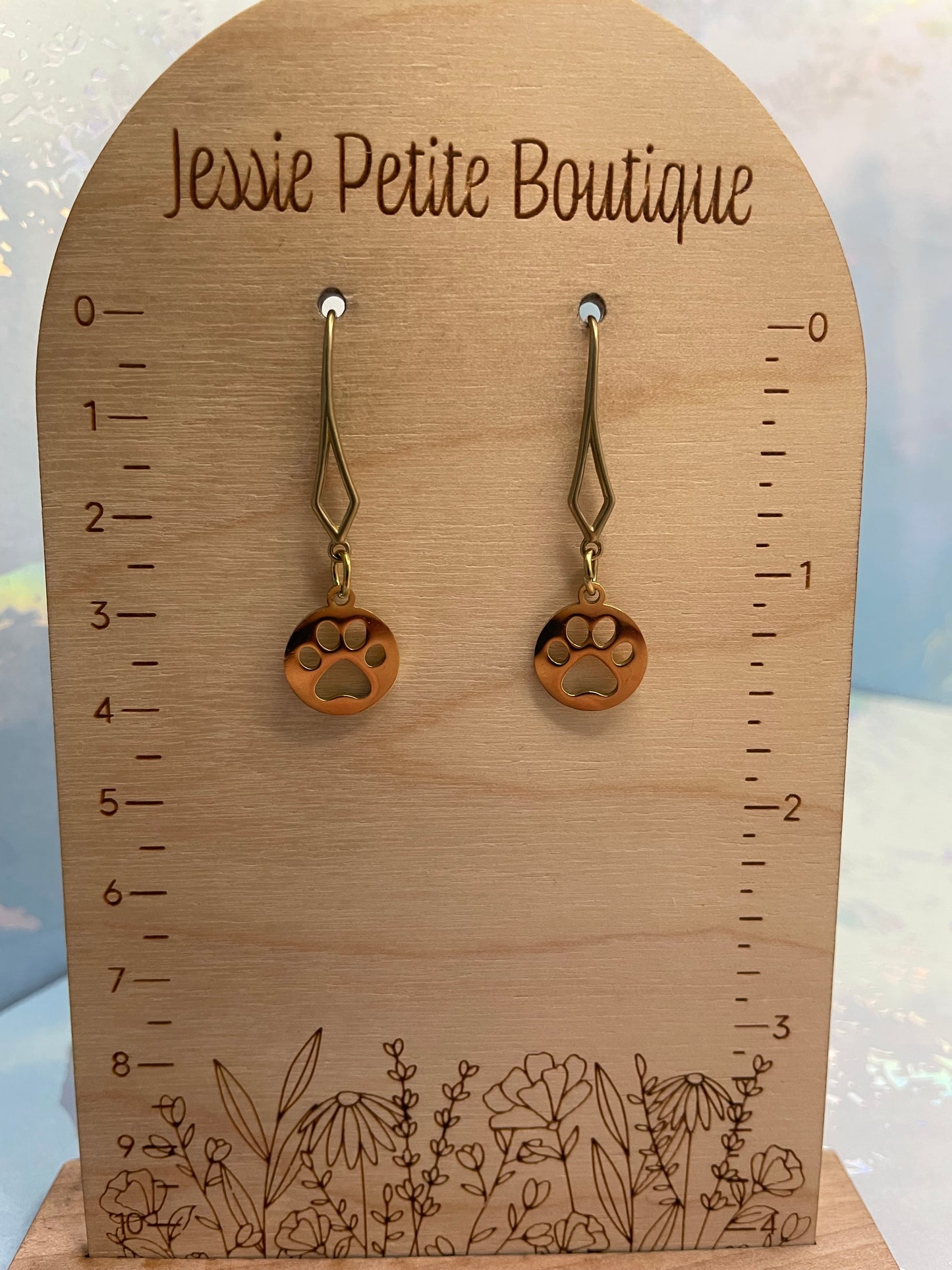 Gold Paw Print Drop Earrings-Nickel Free