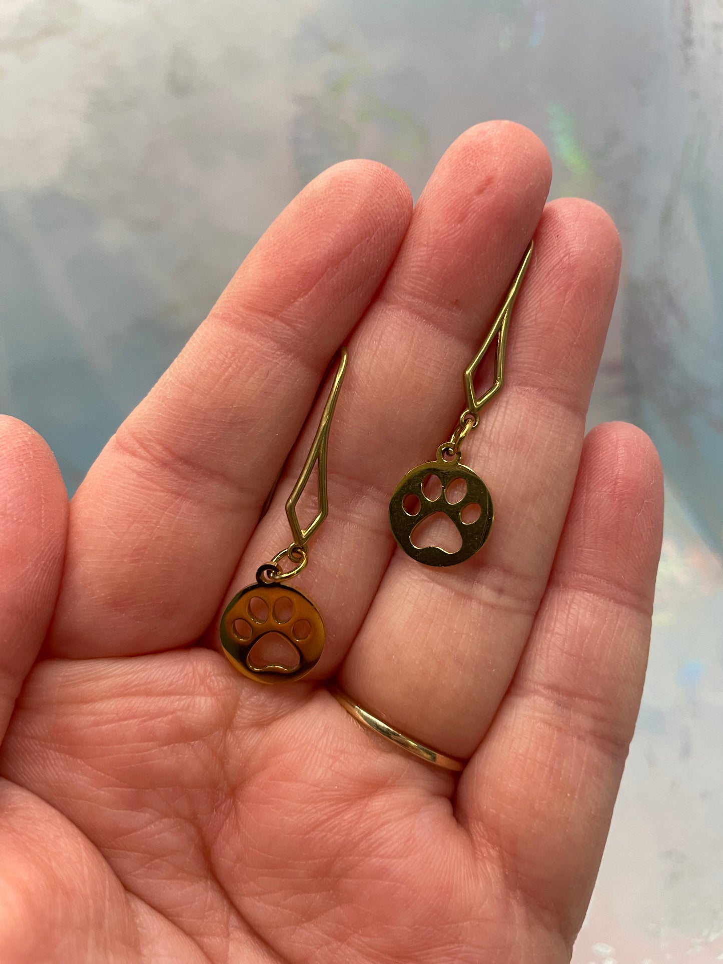 Gold Paw Print Drop Earrings-Nickel Free