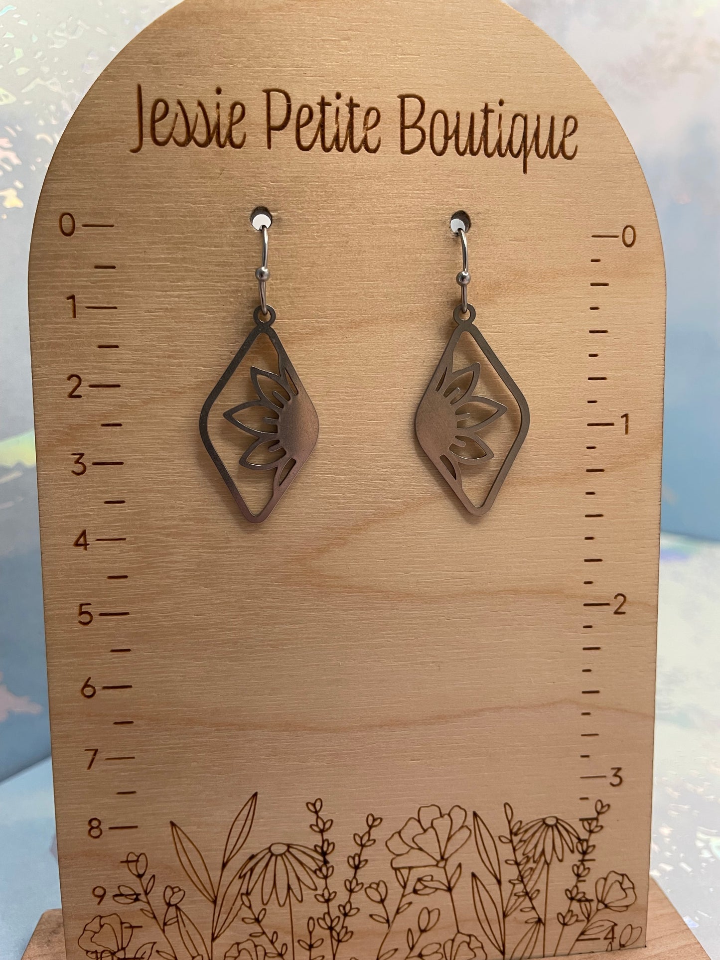 Silver Sunflower Diamond Drop Earrings-Stainless Steel+Nickel Free