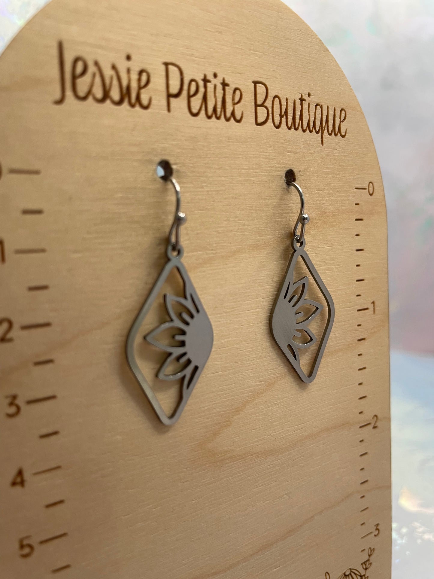 Silver Sunflower Diamond Drop Earrings-Stainless Steel+Nickel Free