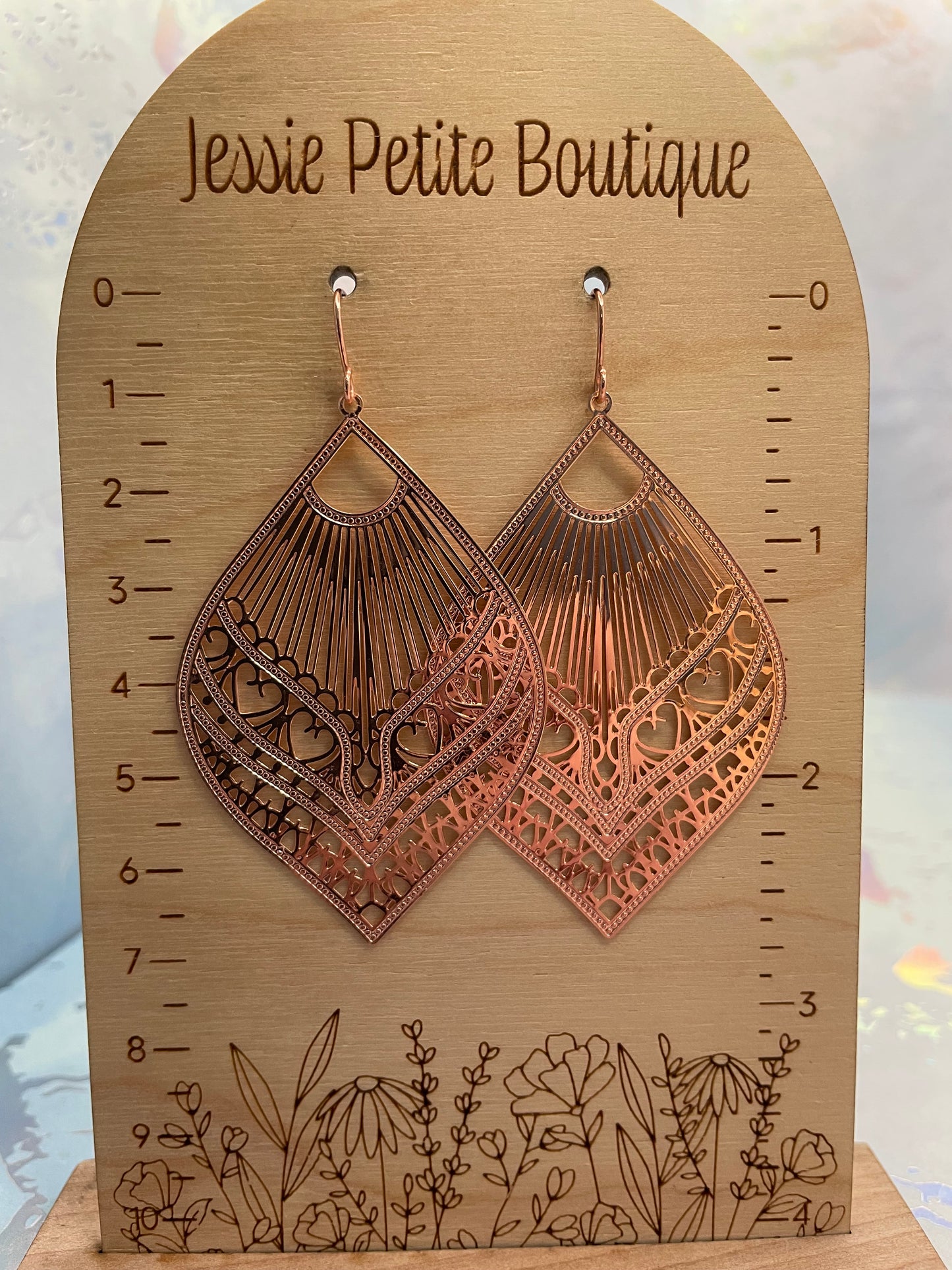 Boucles d’oreilles goutte filigrane éventail Or rose-Sans Nickel