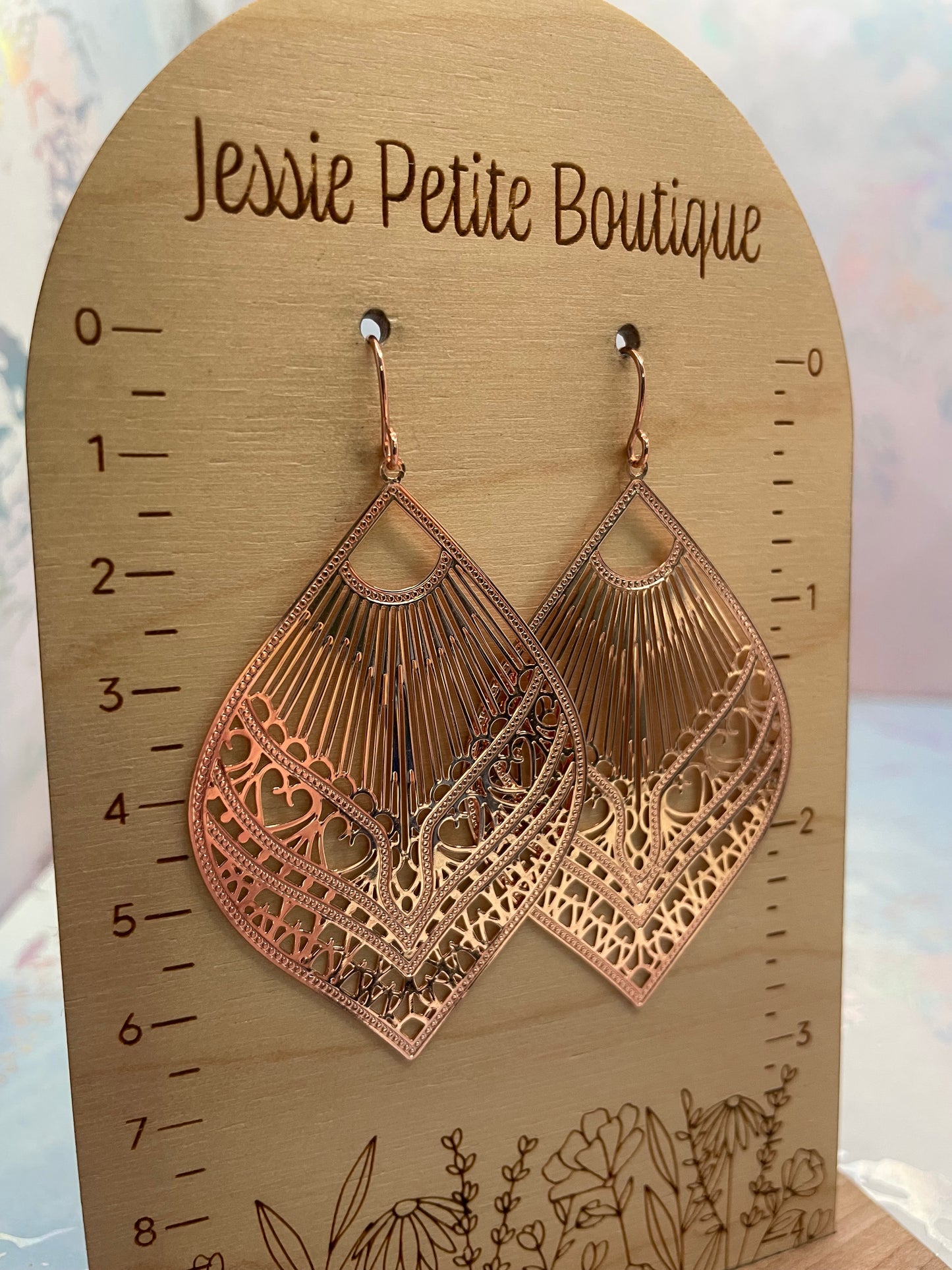 Boucles d’oreilles goutte filigrane éventail Or rose-Sans Nickel