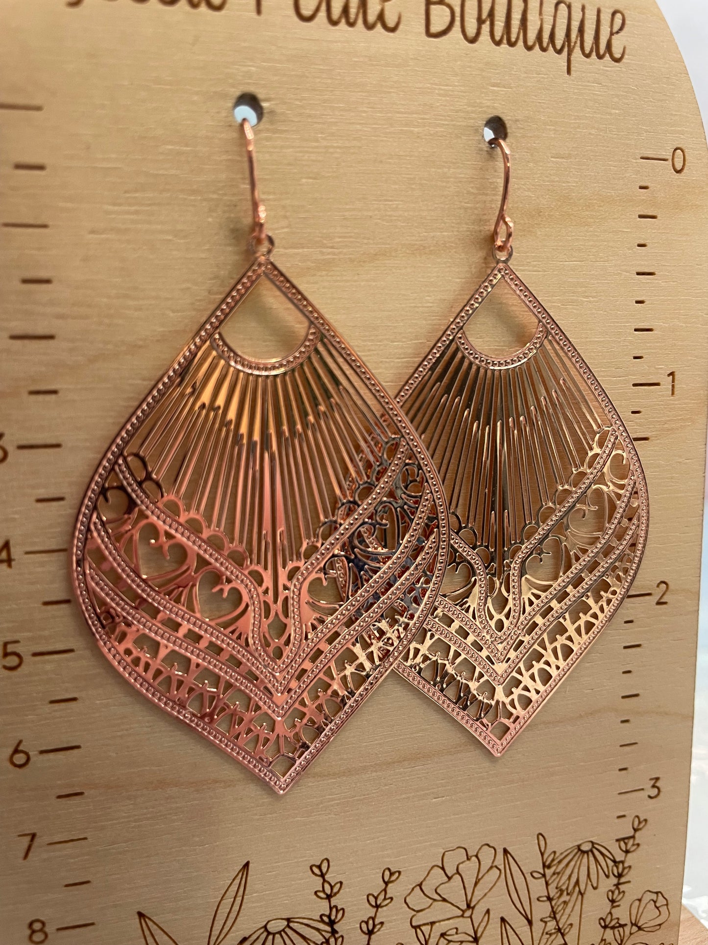 Boucles d’oreilles goutte filigrane éventail Or rose-Sans Nickel