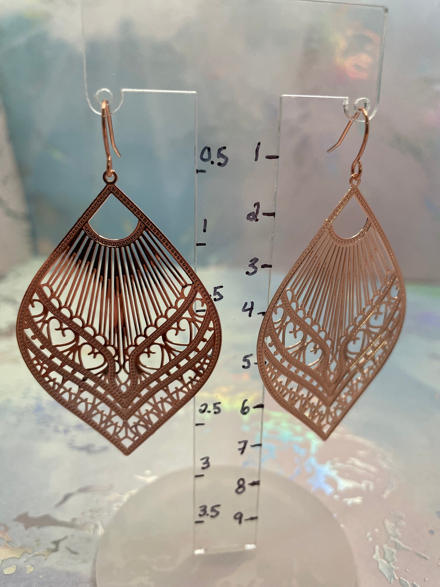 Boucles d’oreilles goutte filigrane éventail Or rose-Sans Nickel