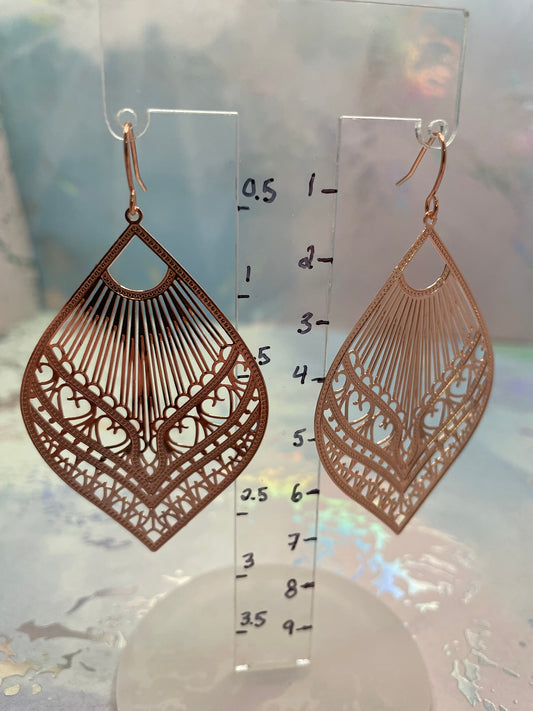 Boucles d’oreilles goutte filigrane éventail Or rose-Sans Nickel