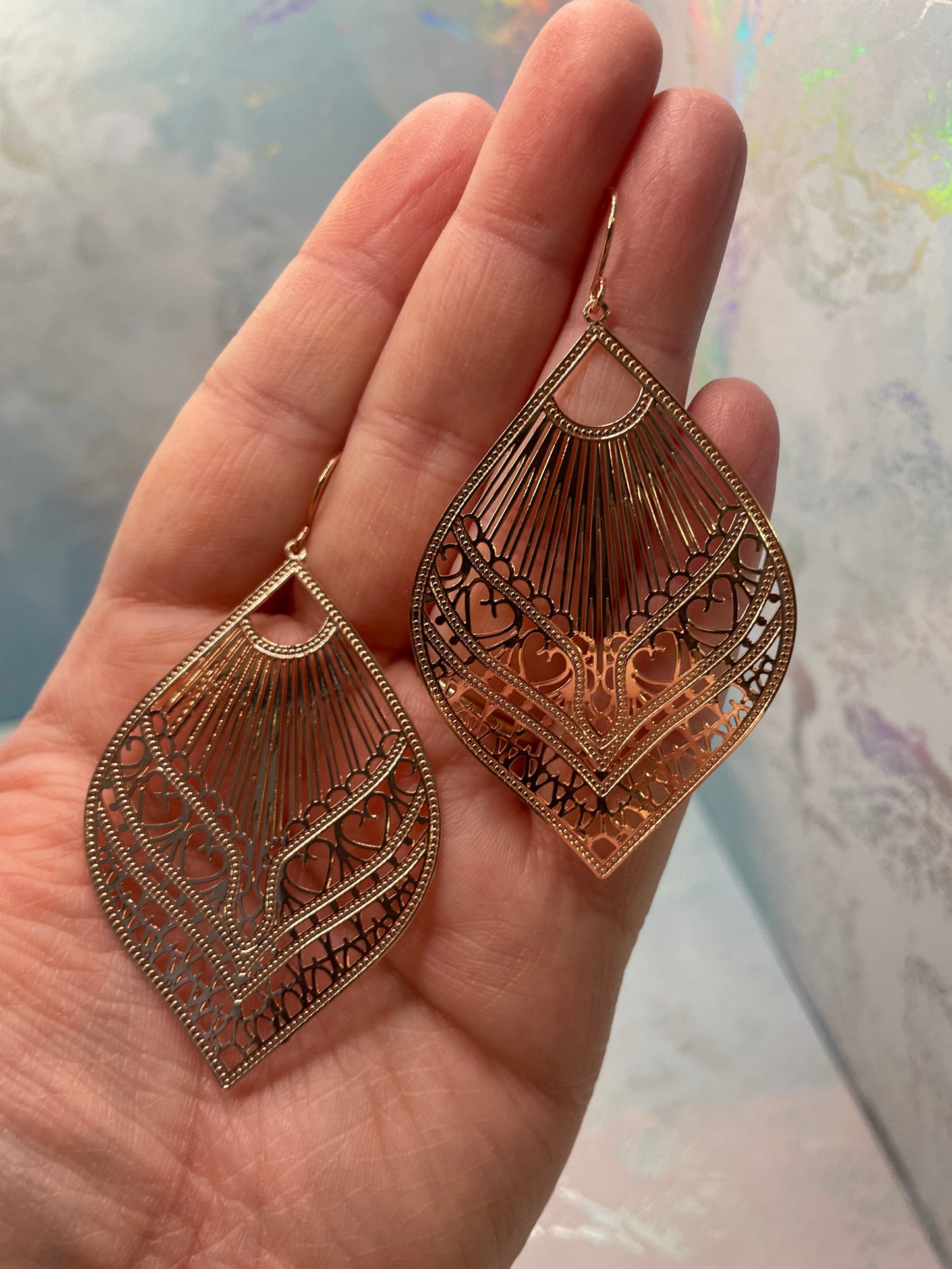 Boucles d’oreilles goutte filigrane éventail Or rose-Sans Nickel