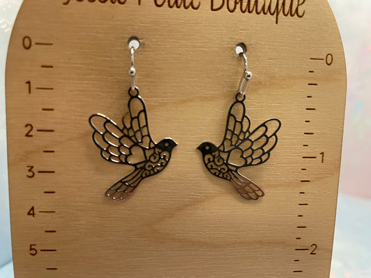 Boucles d’oreilles oiseau filigrane argenté