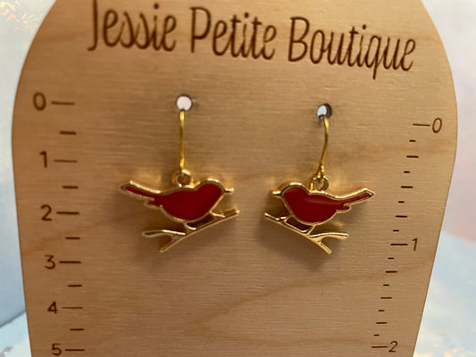 Boucles d’oreilles Oiseau Rouge sur Branche