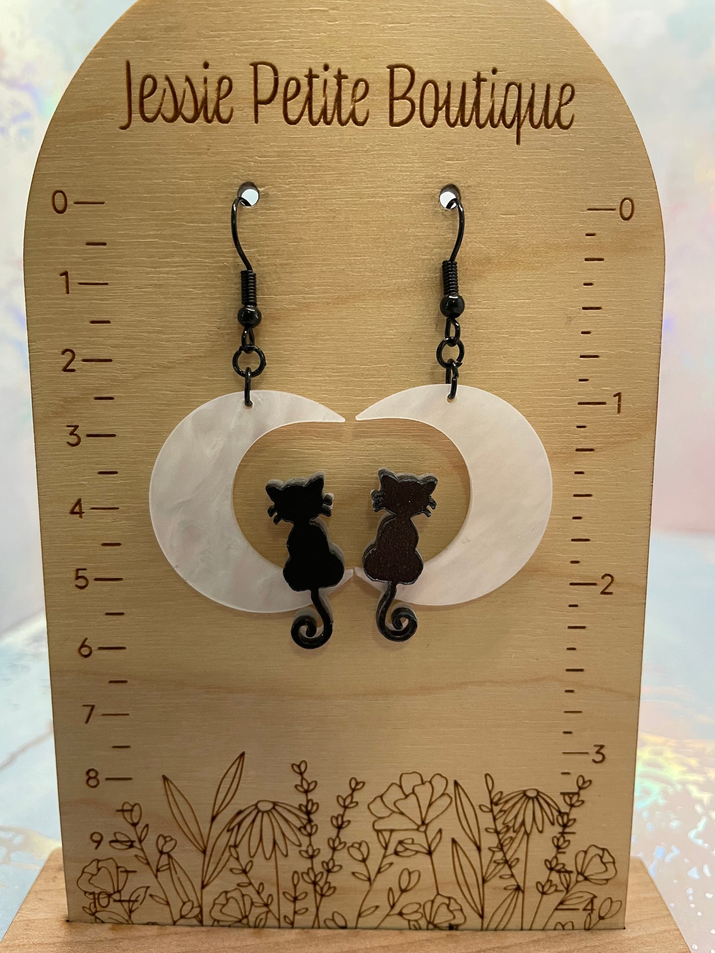 Boucles d’oreilles Chat Noir sur Lune