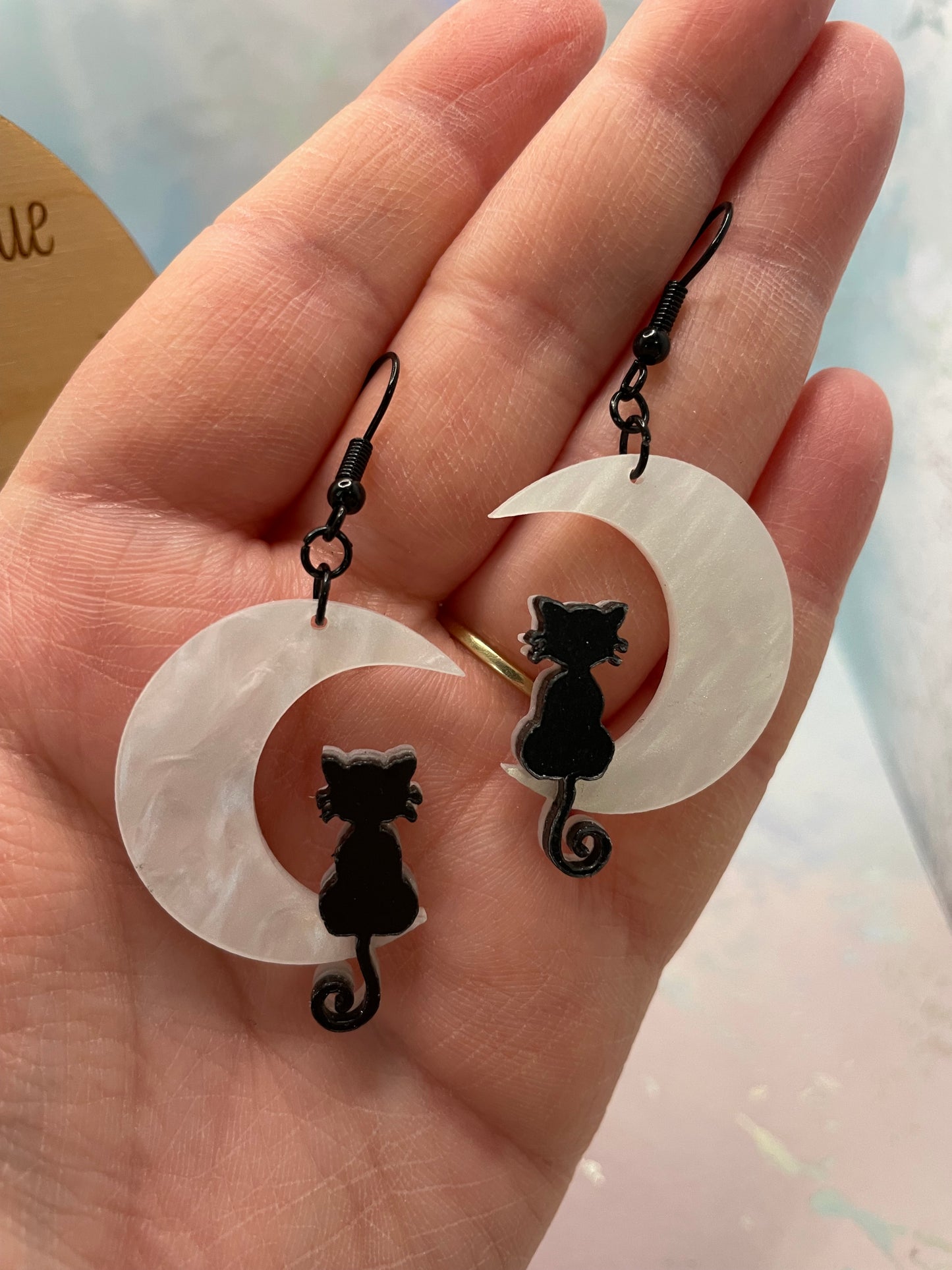 Boucles d’oreilles Chat Noir sur Lune