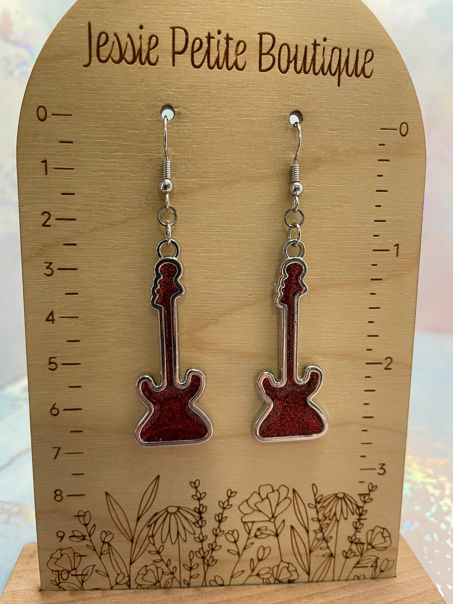 Boucles d’oreilles guitare électrique rouge brillante-Sans Nickel