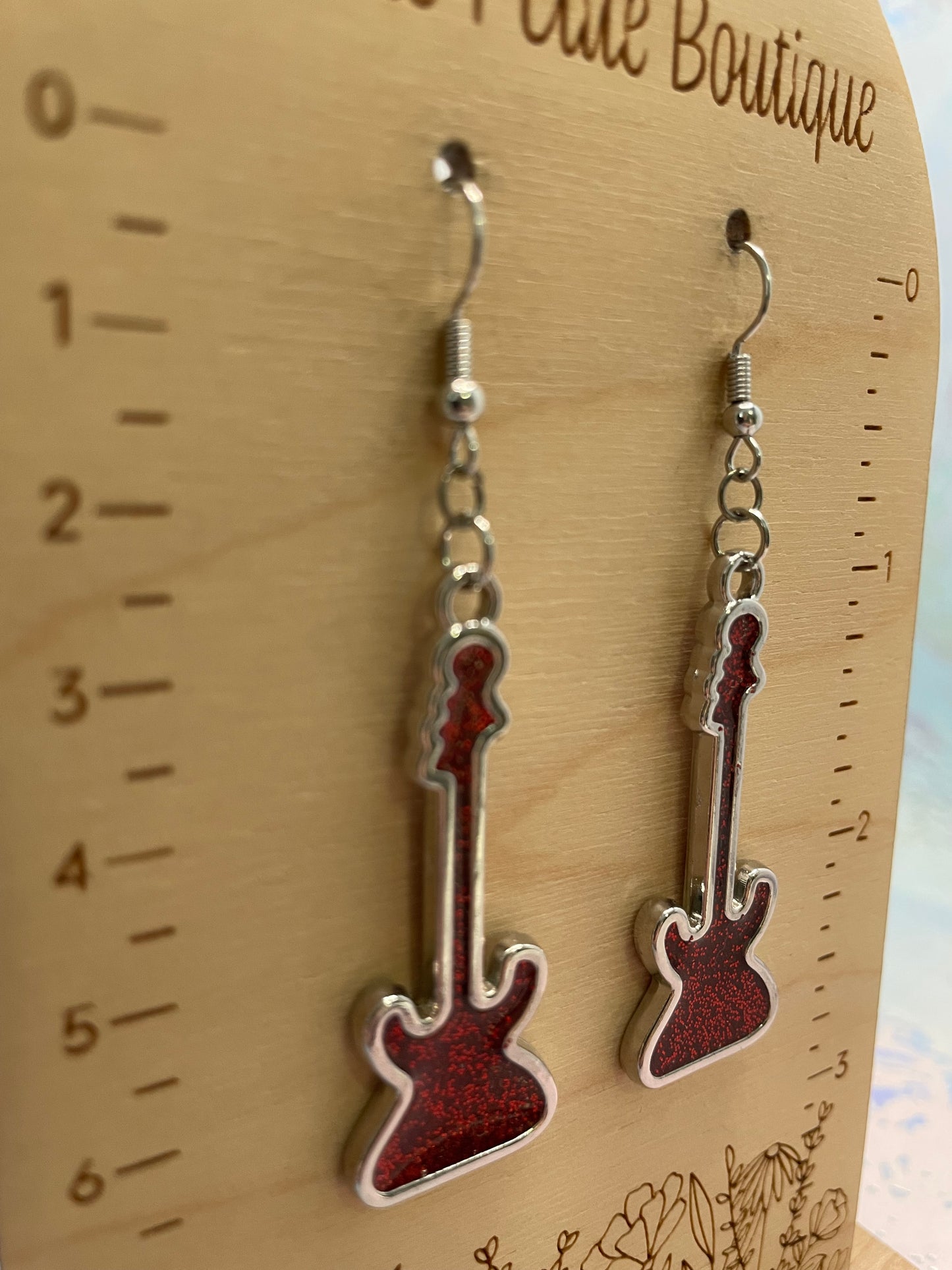 Boucles d’oreilles guitare électrique rouge brillante-Sans Nickel