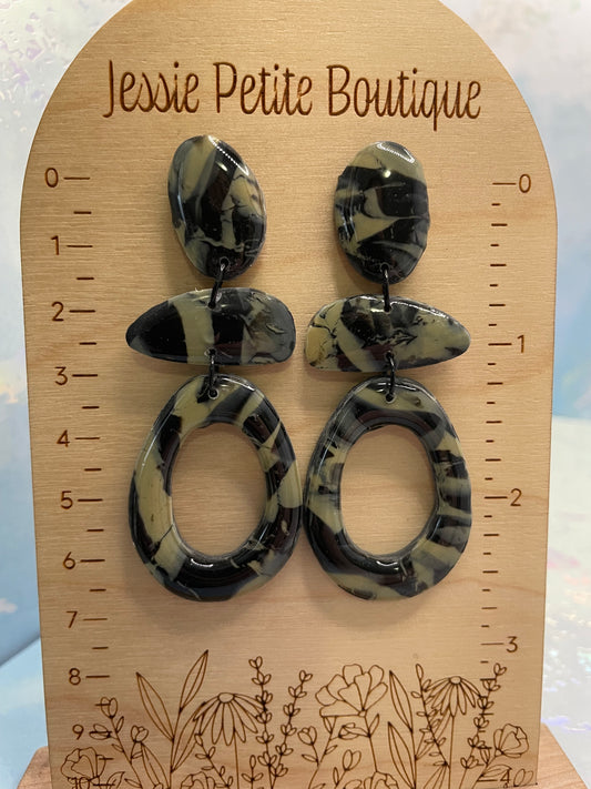 Boucles d’oreilles Angel(Argile):marbrée noir et crème-Sans Nickel