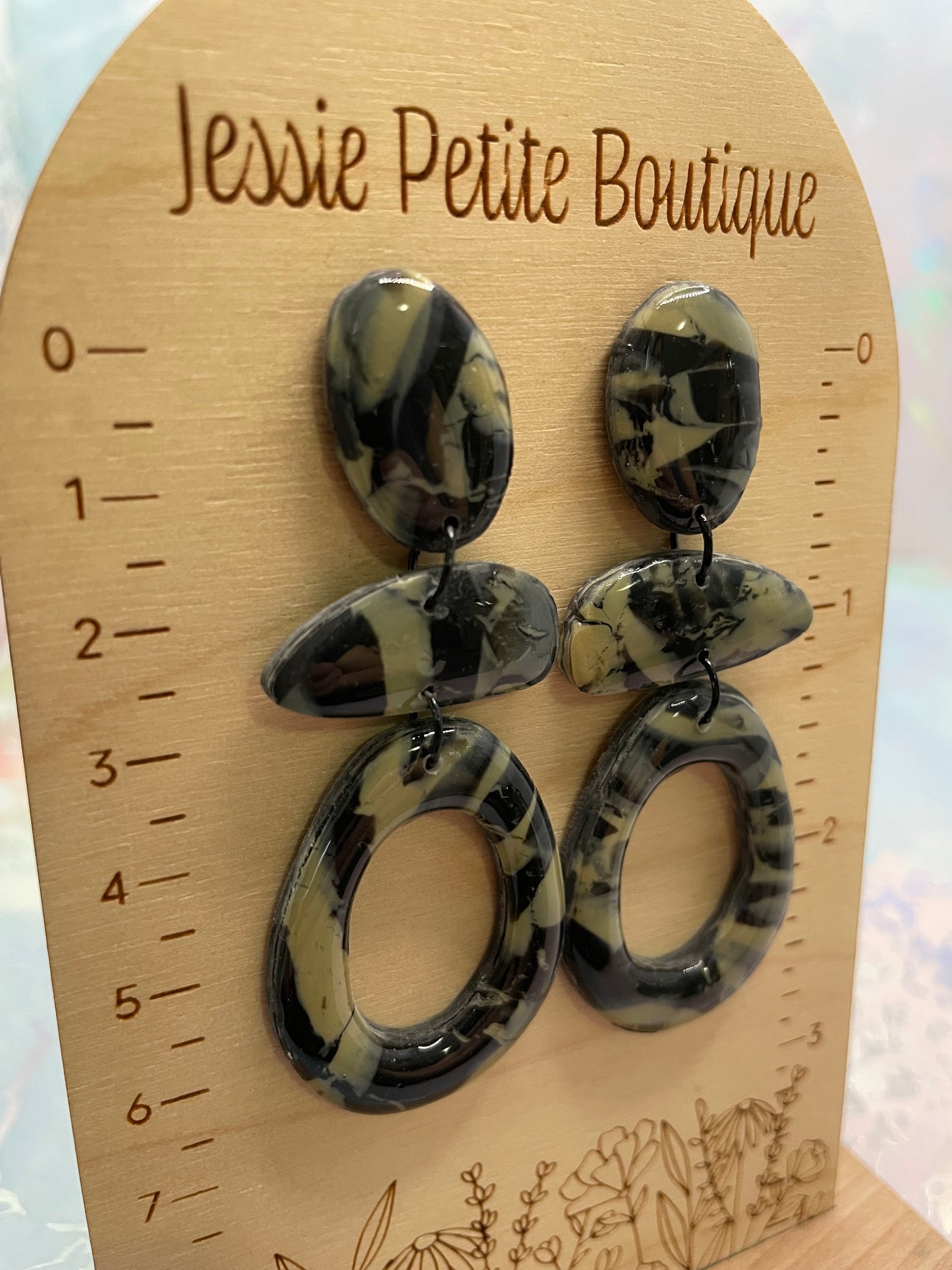 Boucles d’oreilles Angel(Argile):marbrée noir et crème-Sans Nickel