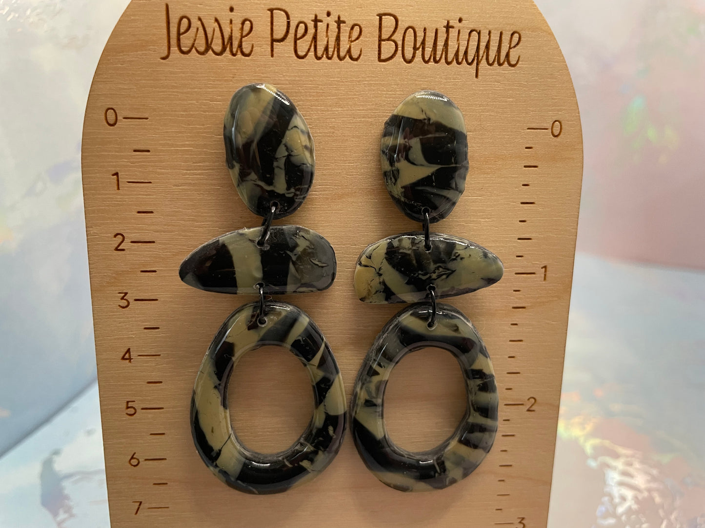 Boucles d’oreilles Angel(Argile):marbrée noir et crème-Sans Nickel