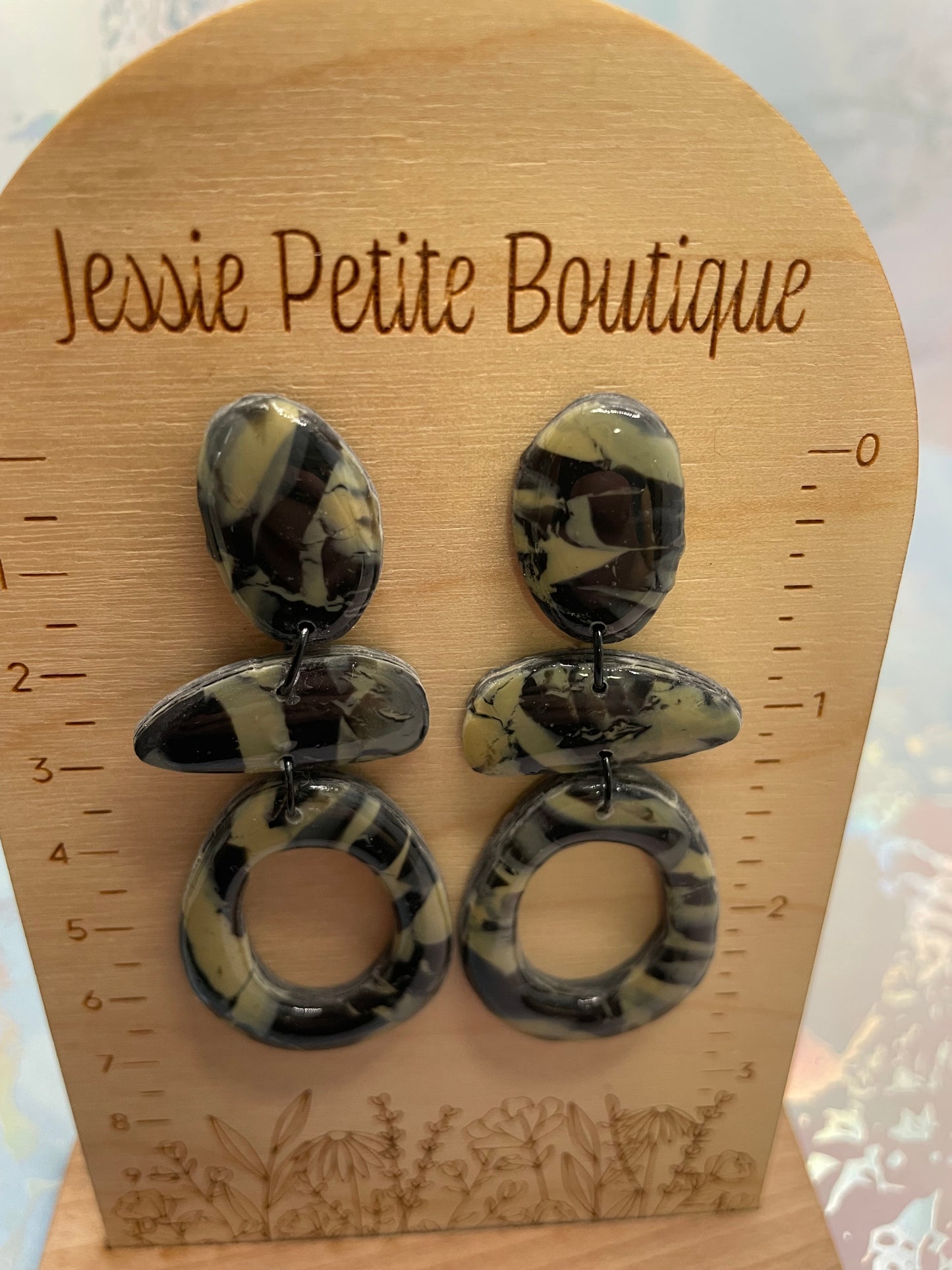 Boucles d’oreilles Angel(Argile):marbrée noir et crème-Sans Nickel