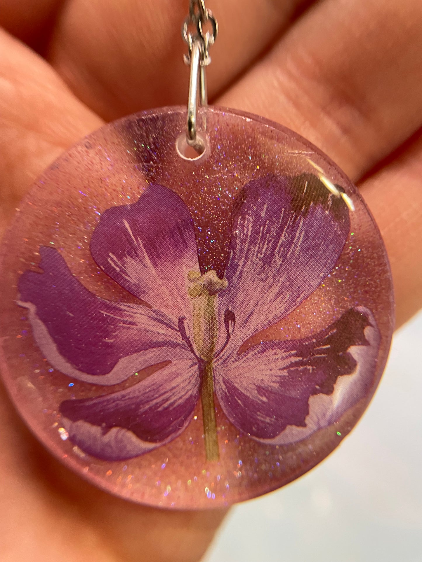 Collier fleur mauve scintillante – 25'' Sans Nickel+Acier Inoxydable