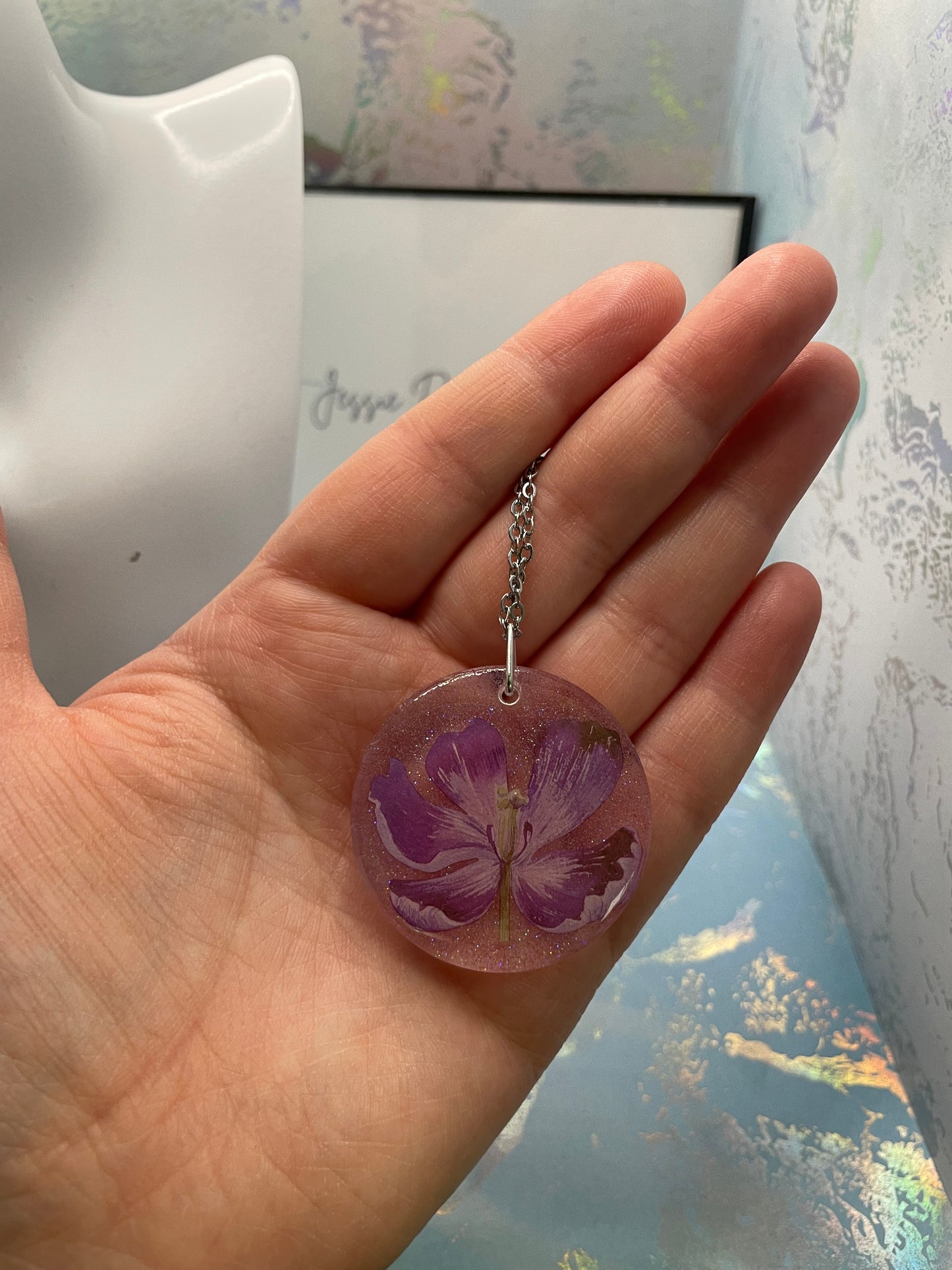 Collier fleur mauve scintillante – 25'' Sans Nickel+Acier Inoxydable