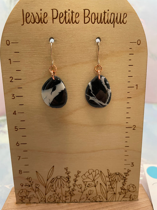 Boucle d'oreilles goutte argile noire & blanche-Acier Inoxydable