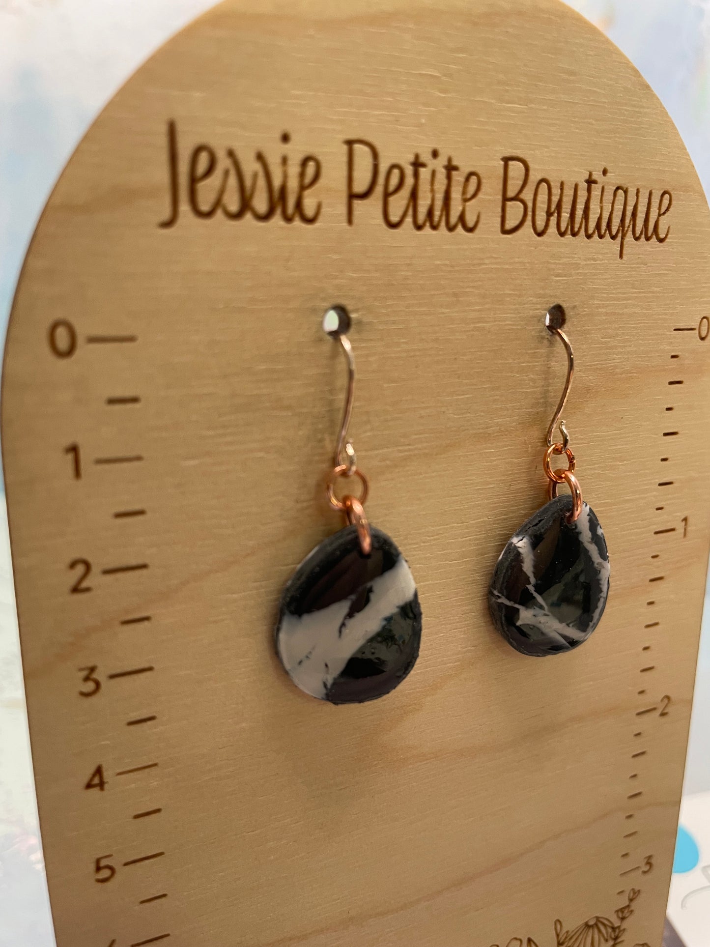 Boucle d'oreilles goutte argile noire & blanche-Acier Inoxydable