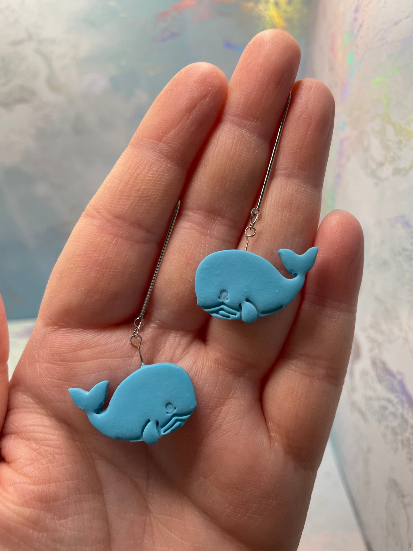 Boucles d’oreilles baleine argile bleue pendante-Sans Nickel
