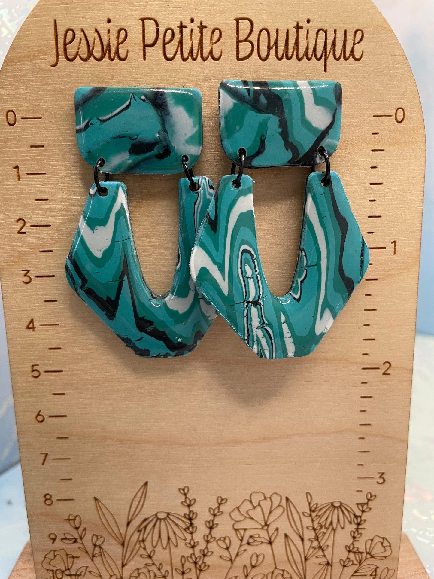 Boucles d’oreilles pendantes arche marbré vert sarcelle-Sans Nickel