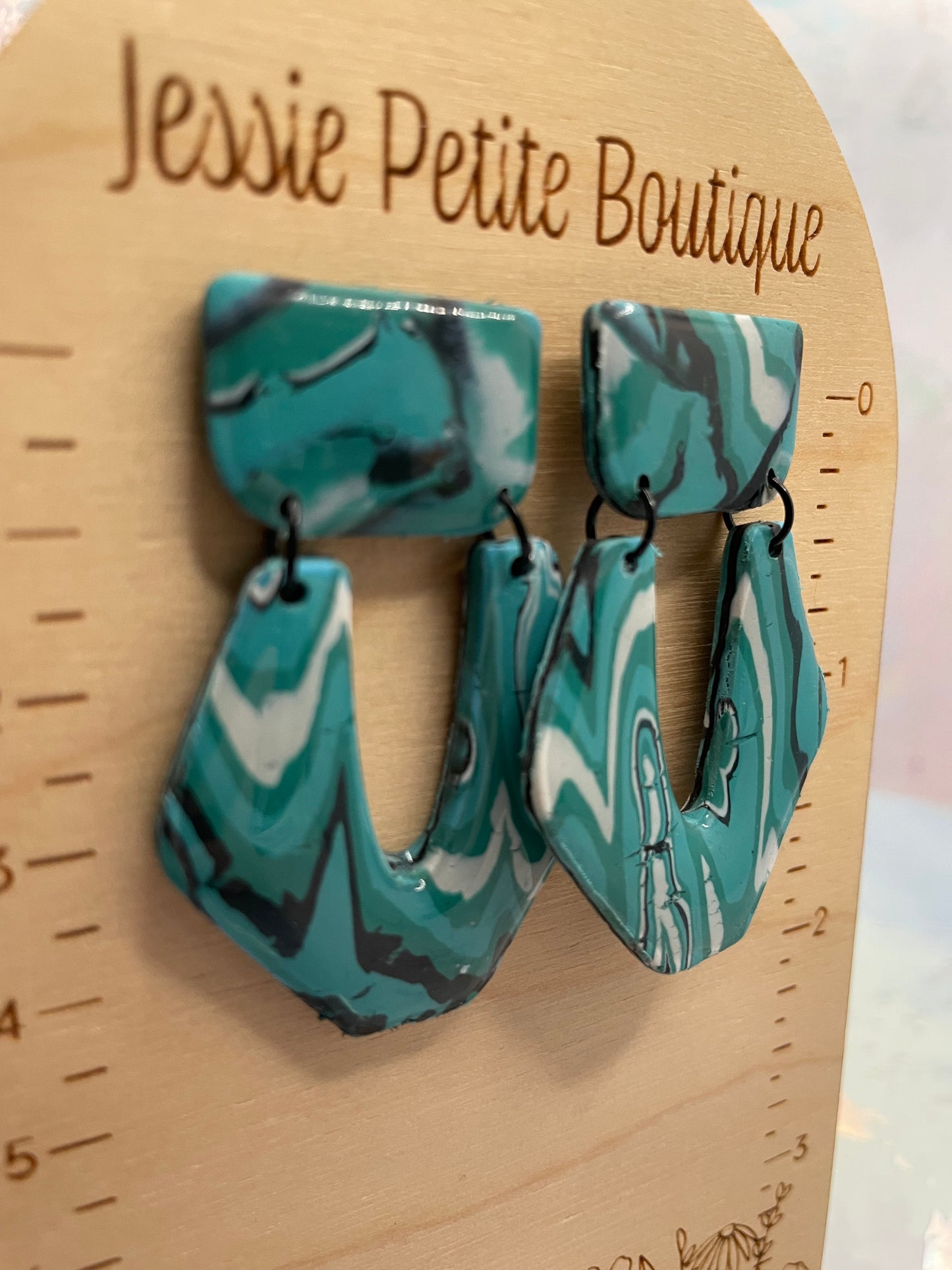 Boucles d’oreilles pendantes arche marbré vert sarcelle-Sans Nickel