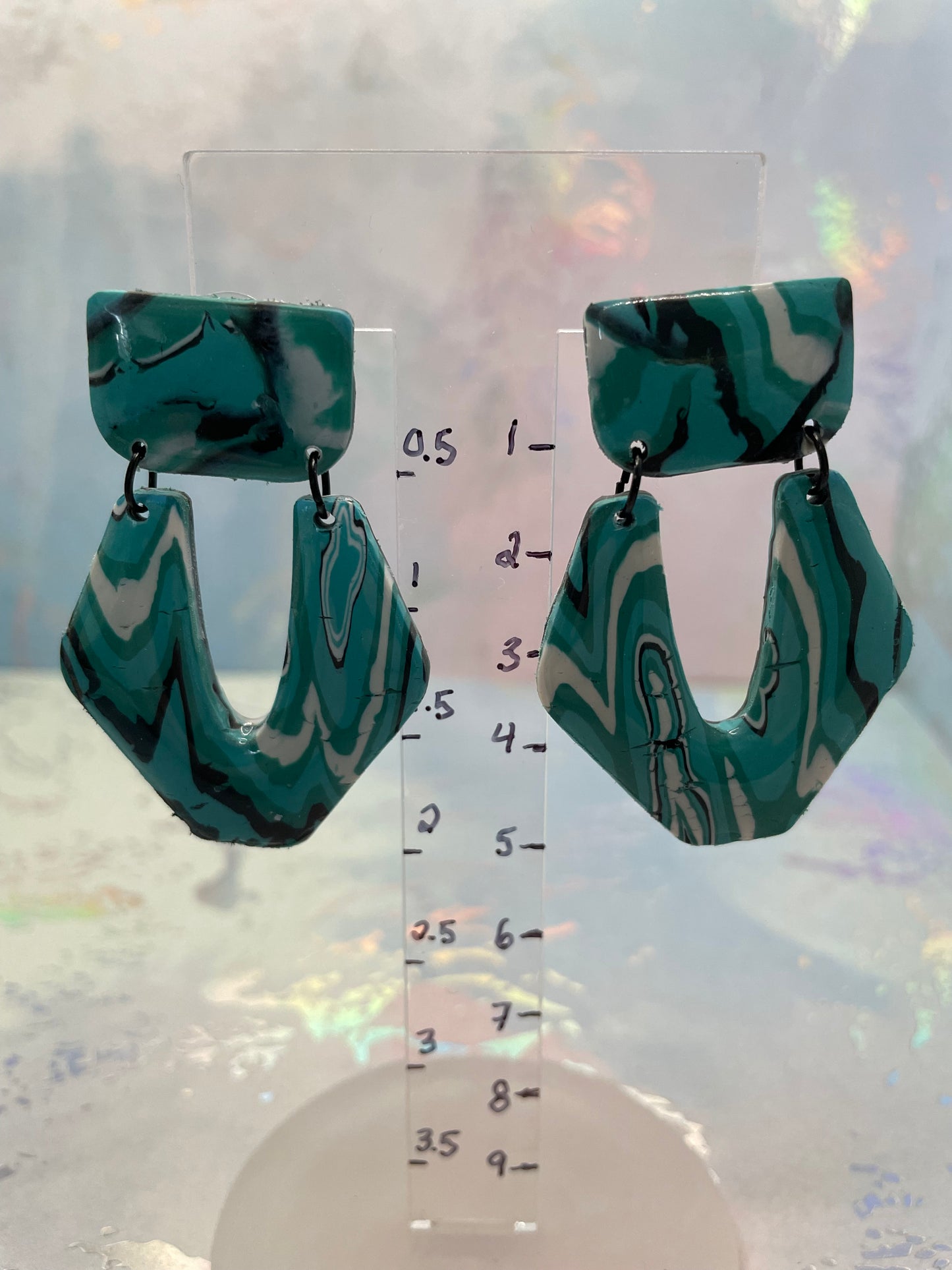 Boucles d’oreilles pendantes arche marbré vert sarcelle-Sans Nickel