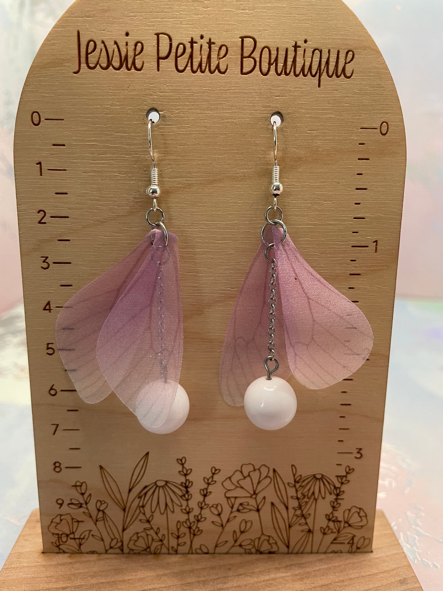 Boucles d’oreilles pendantes ailes de papillon avec billes