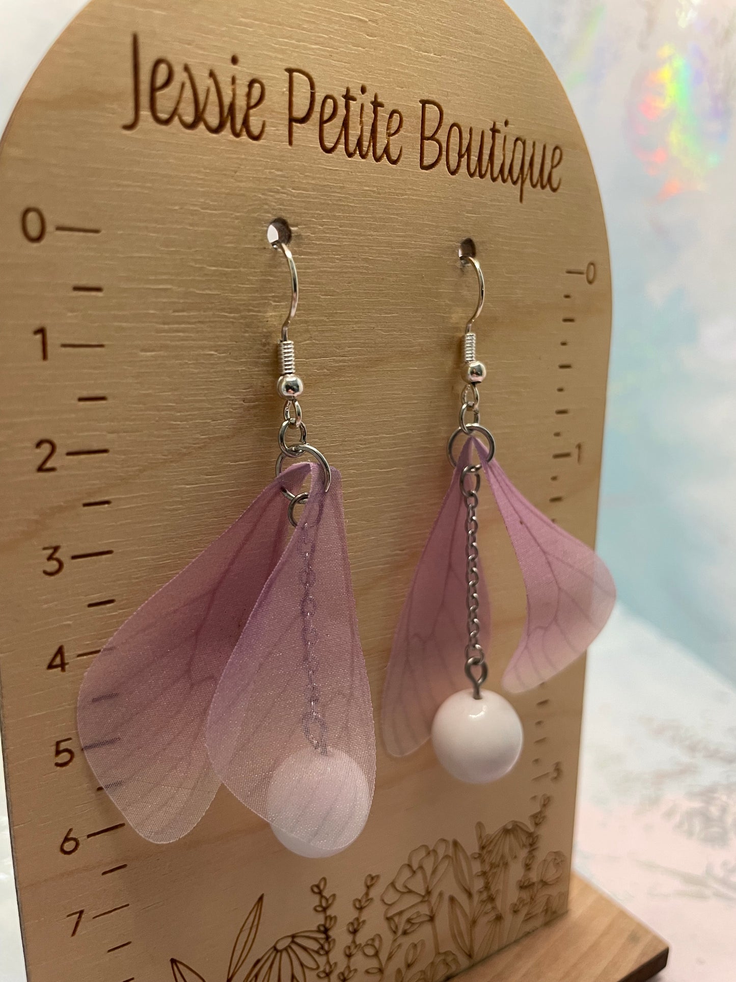Boucles d’oreilles pendantes ailes de papillon avec billes