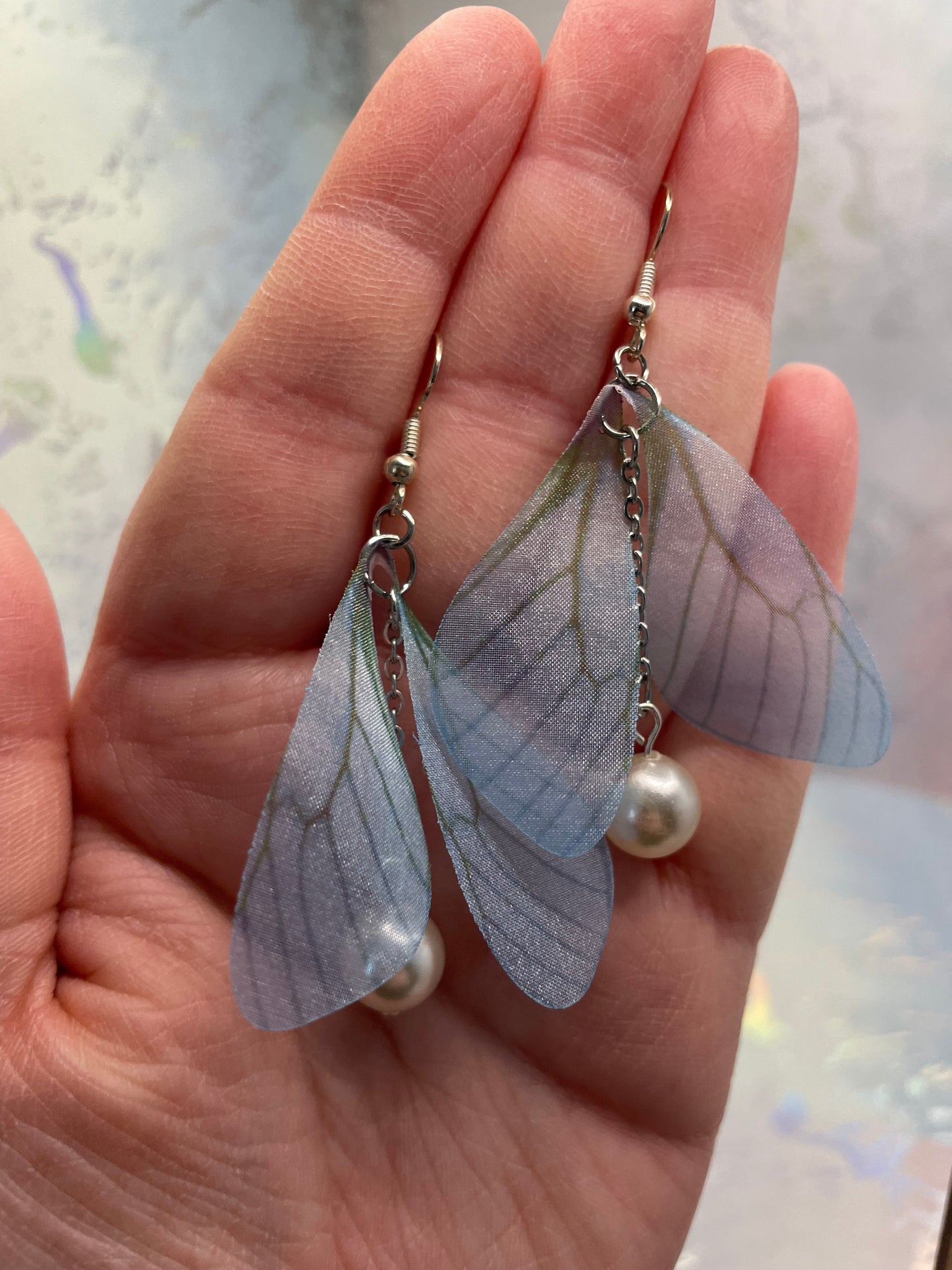 Boucles d’oreilles pendantes ailes de papillon avec billes