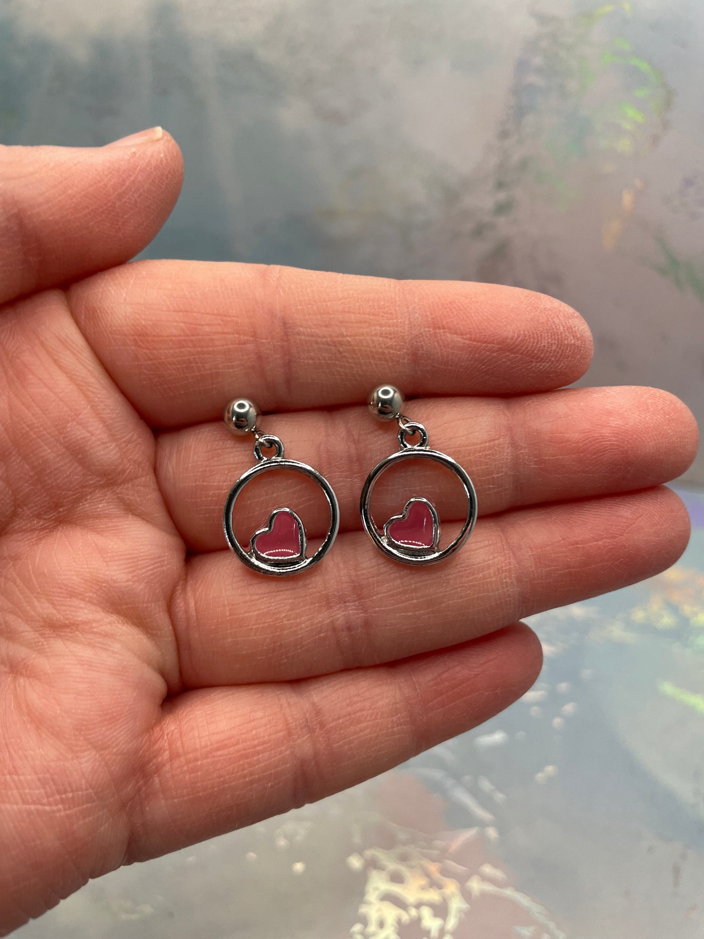 Glow-in-the-Dark Heart Circle Earrings-Nickel Free