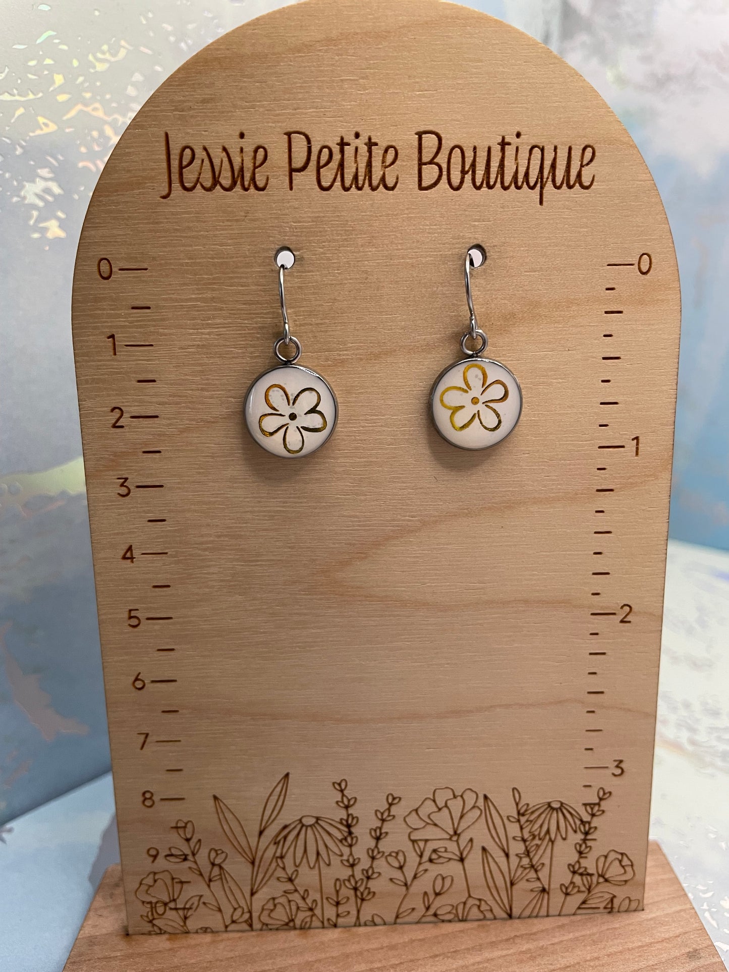 Gold Floral Round Earrings-Stainless Steel