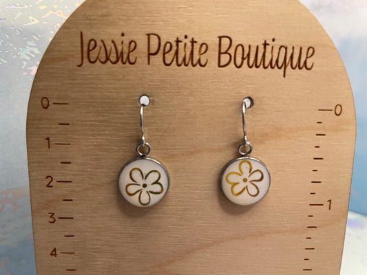 Gold Floral Round Earrings-Stainless Steel