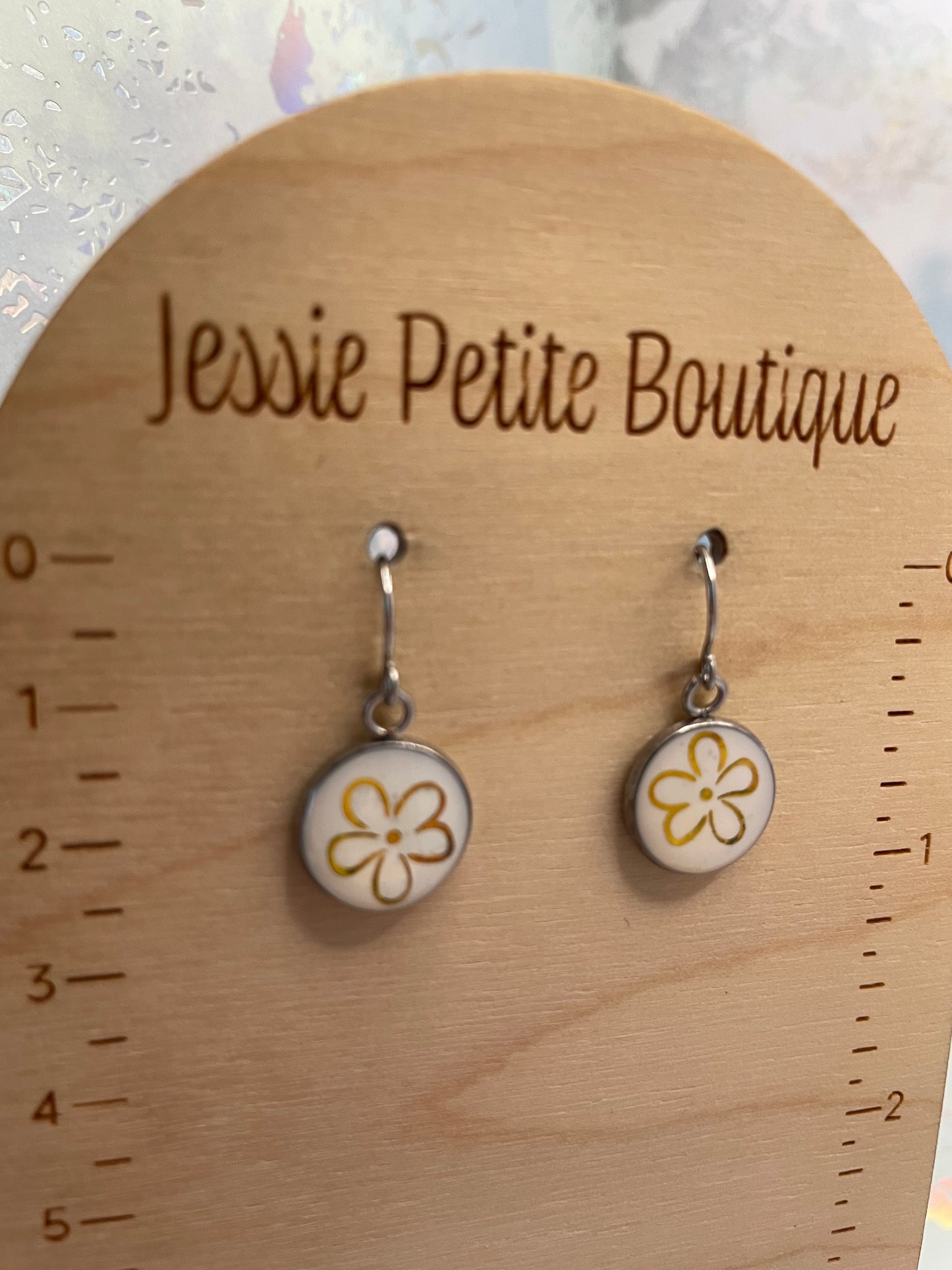 Gold Floral Round Earrings-Stainless Steel