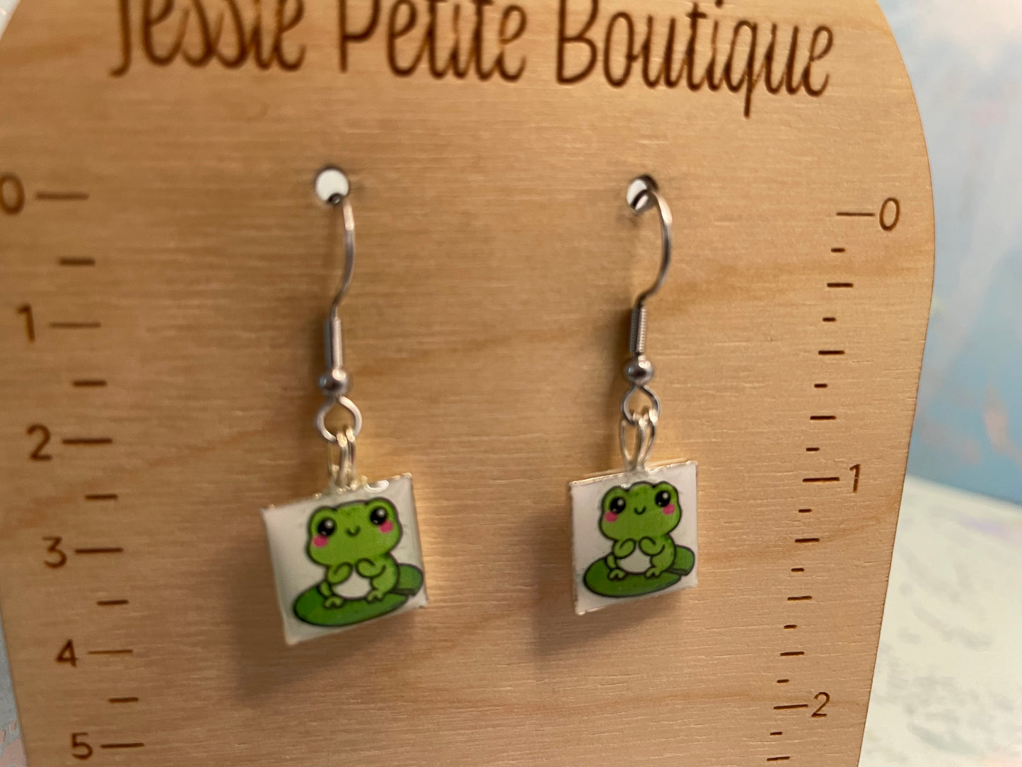 Cute Frog Square Resin Earrings-Stainless steel