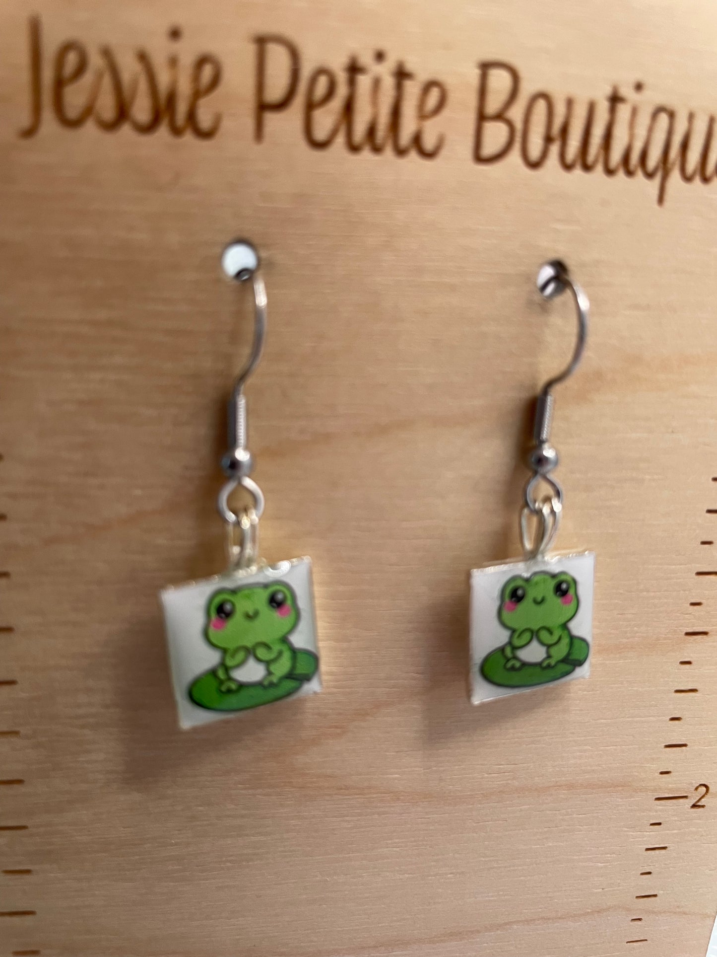 Cute Frog Square Resin Earrings-Stainless steel