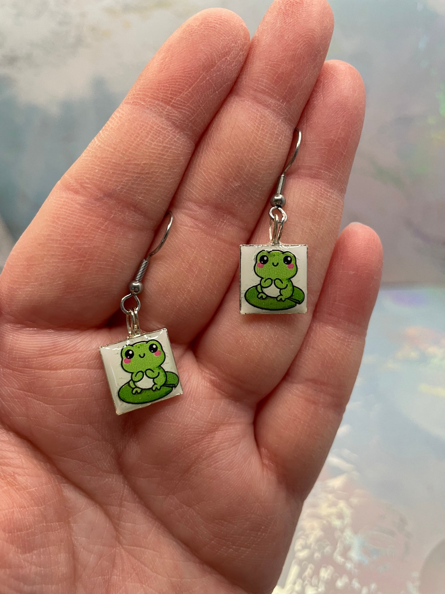 Cute Frog Square Resin Earrings-Stainless steel