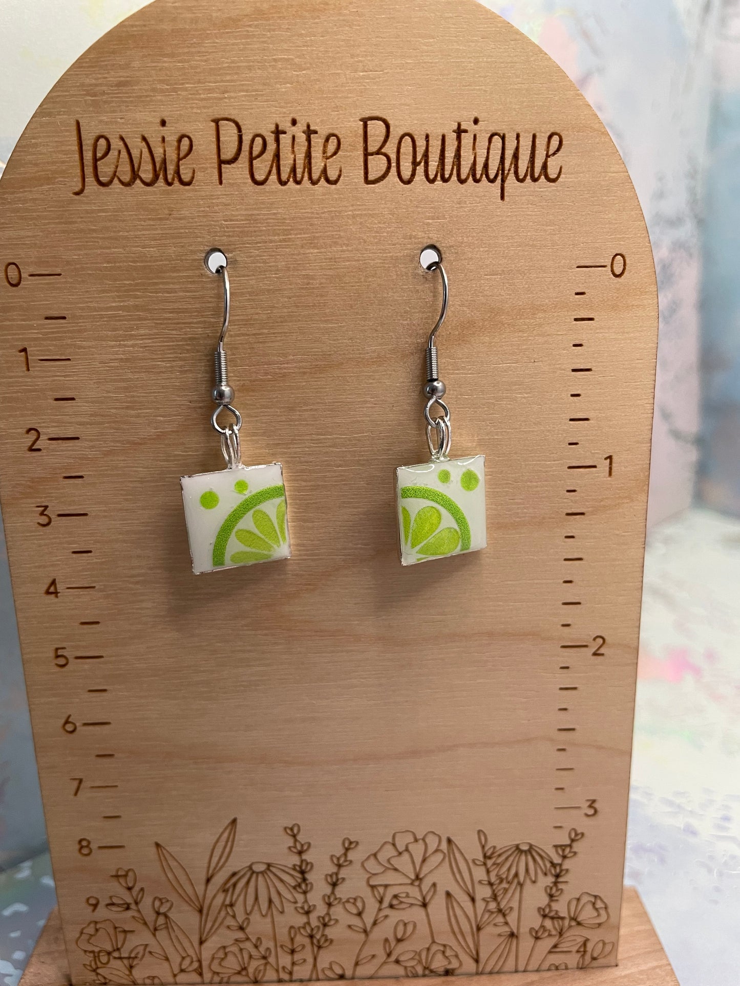 Boucles d’oreilles carrées citron/lime en résine-Acier Inoxydable