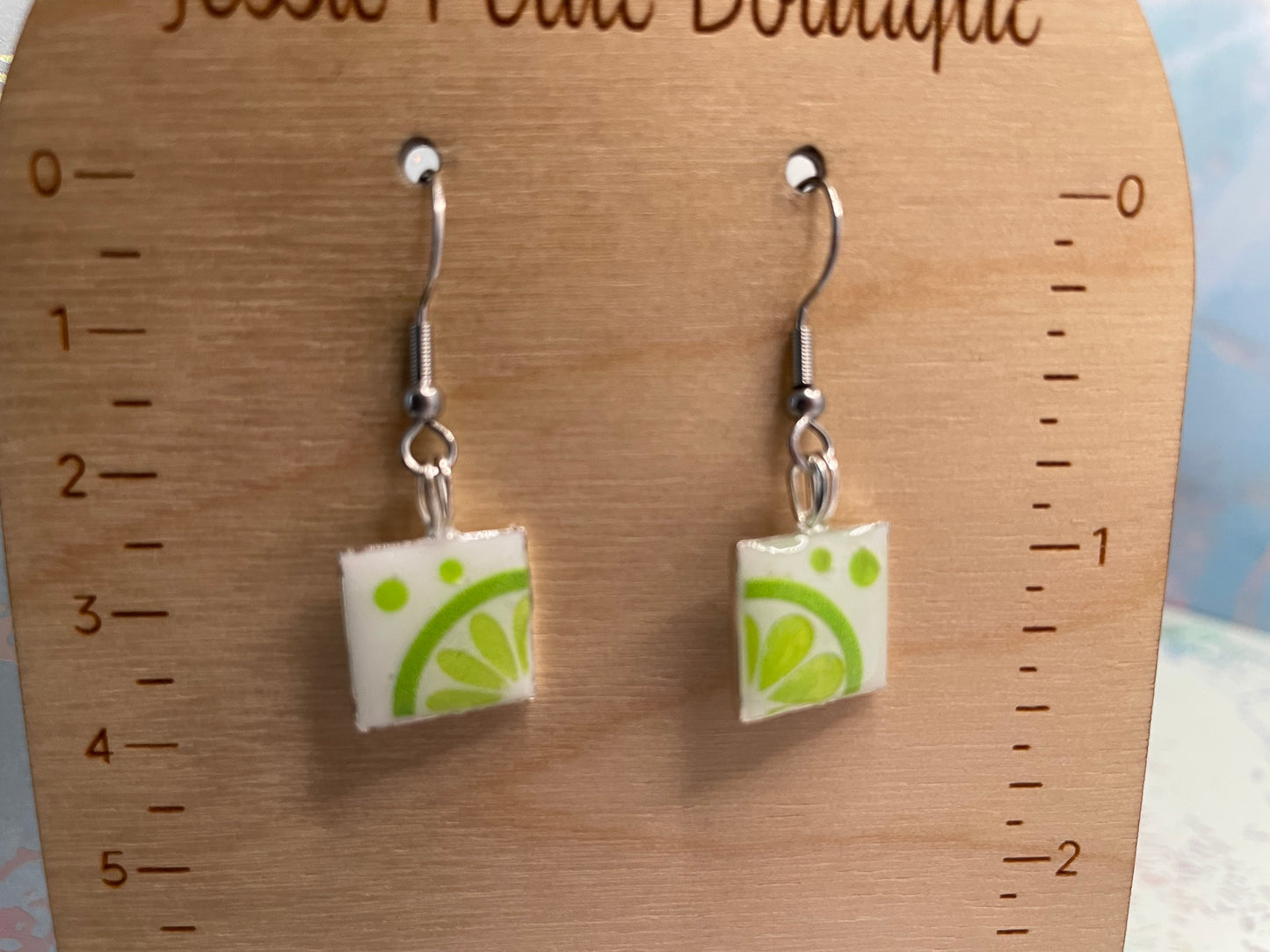 Boucles d’oreilles carrées citron/lime en résine-Acier Inoxydable