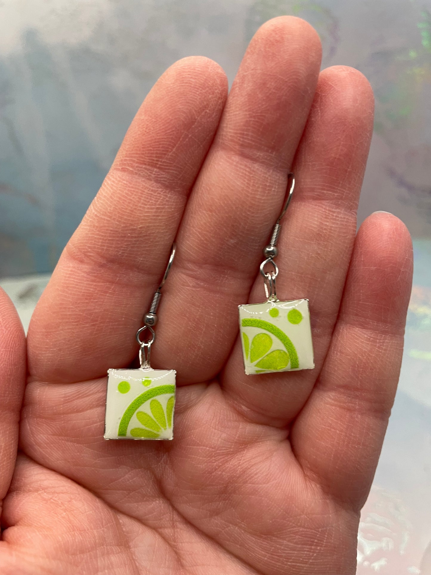 Boucles d’oreilles carrées citron/lime en résine-Acier Inoxydable