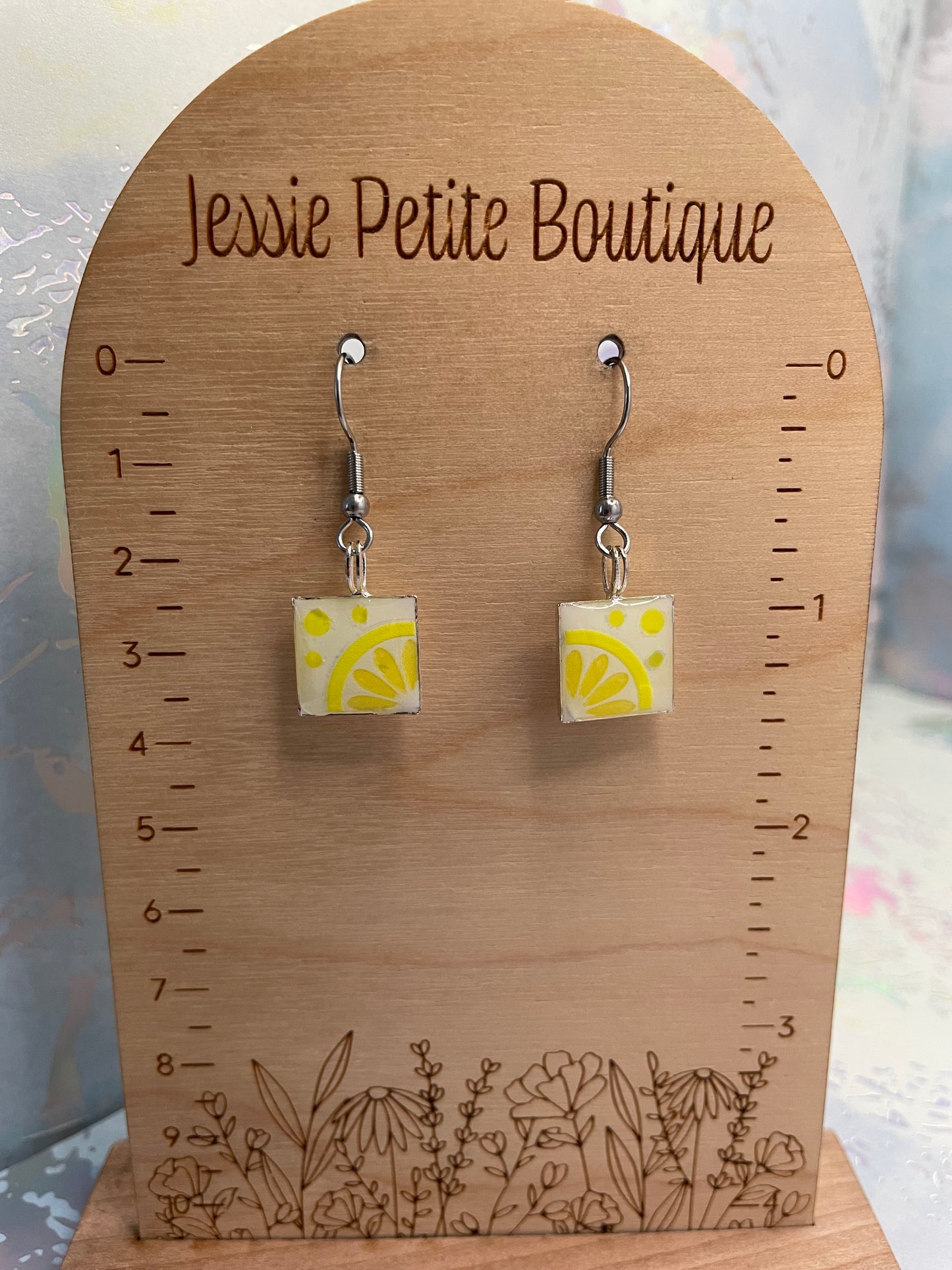 Boucles d’oreilles carrées citron/lime en résine-Acier Inoxydable