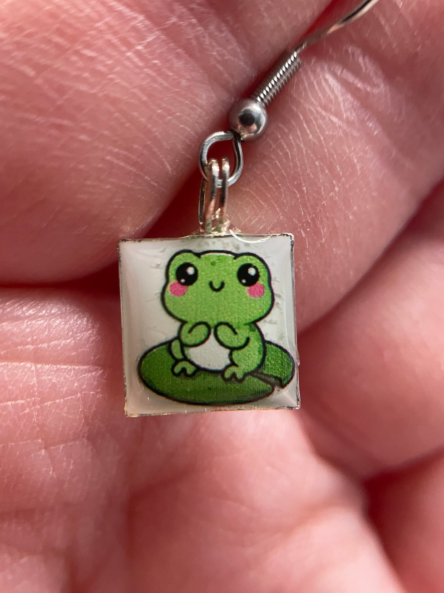 Cute Frog Square Resin Earrings-Stainless steel