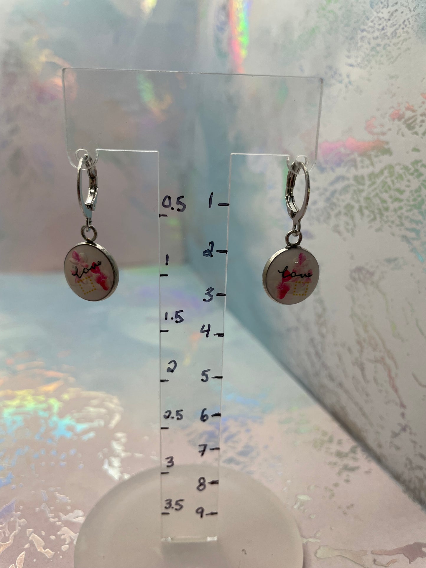 Love Mini Round Dangle Earrings-Nickel-Free Lever Back