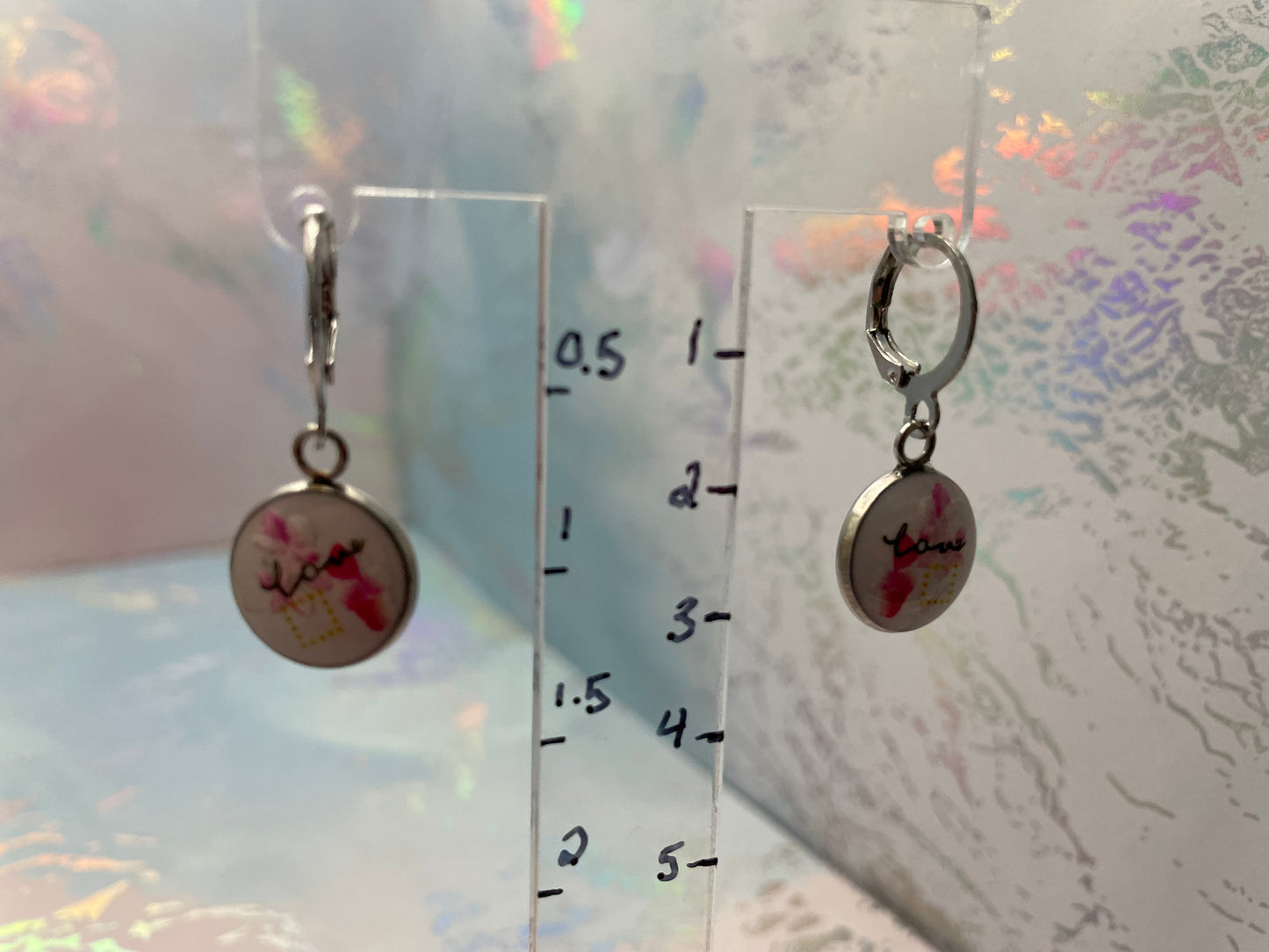 Love Mini Round Dangle Earrings-Nickel-Free Lever Back
