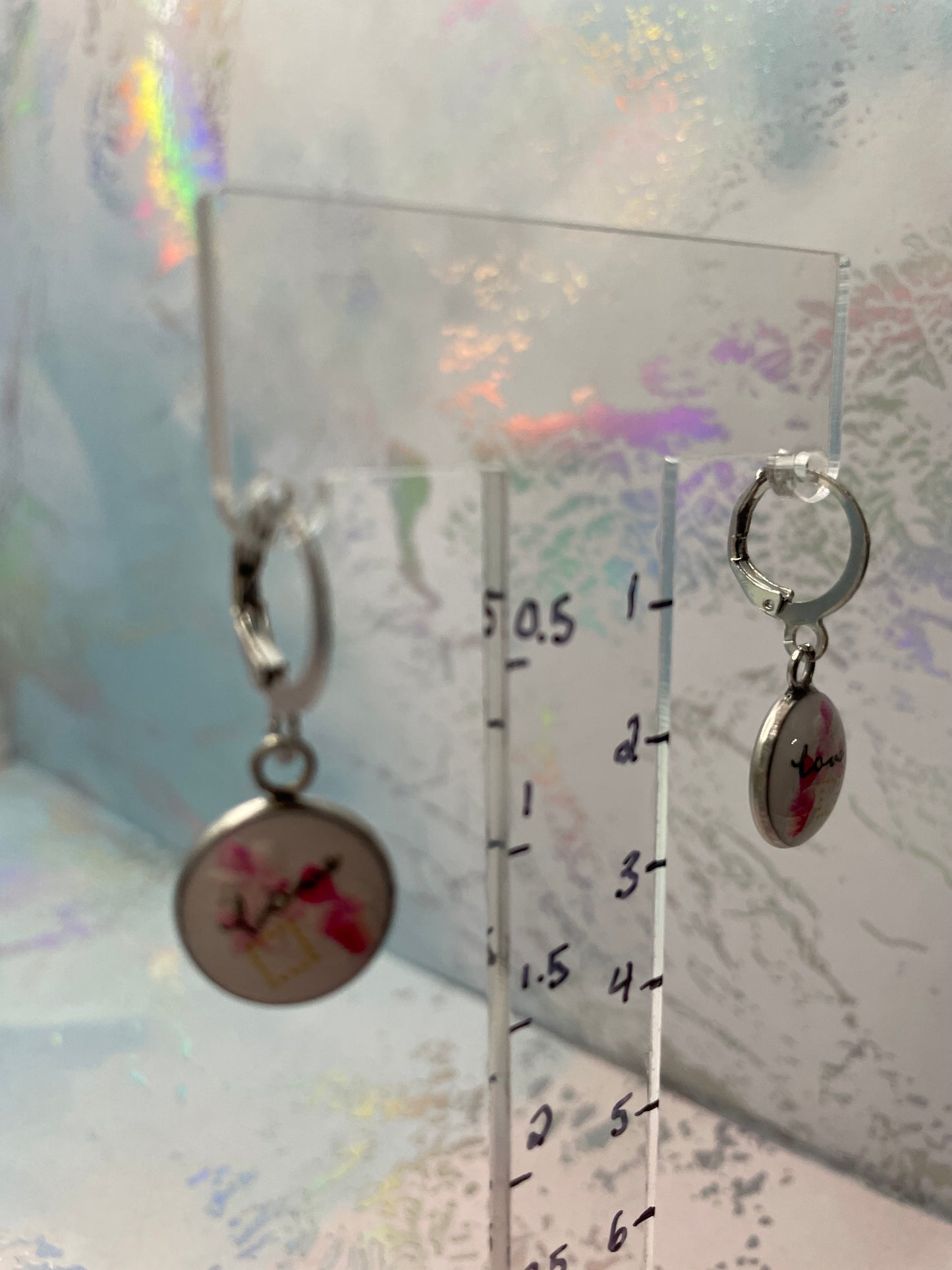 Love Mini Round Dangle Earrings-Nickel-Free Lever Back